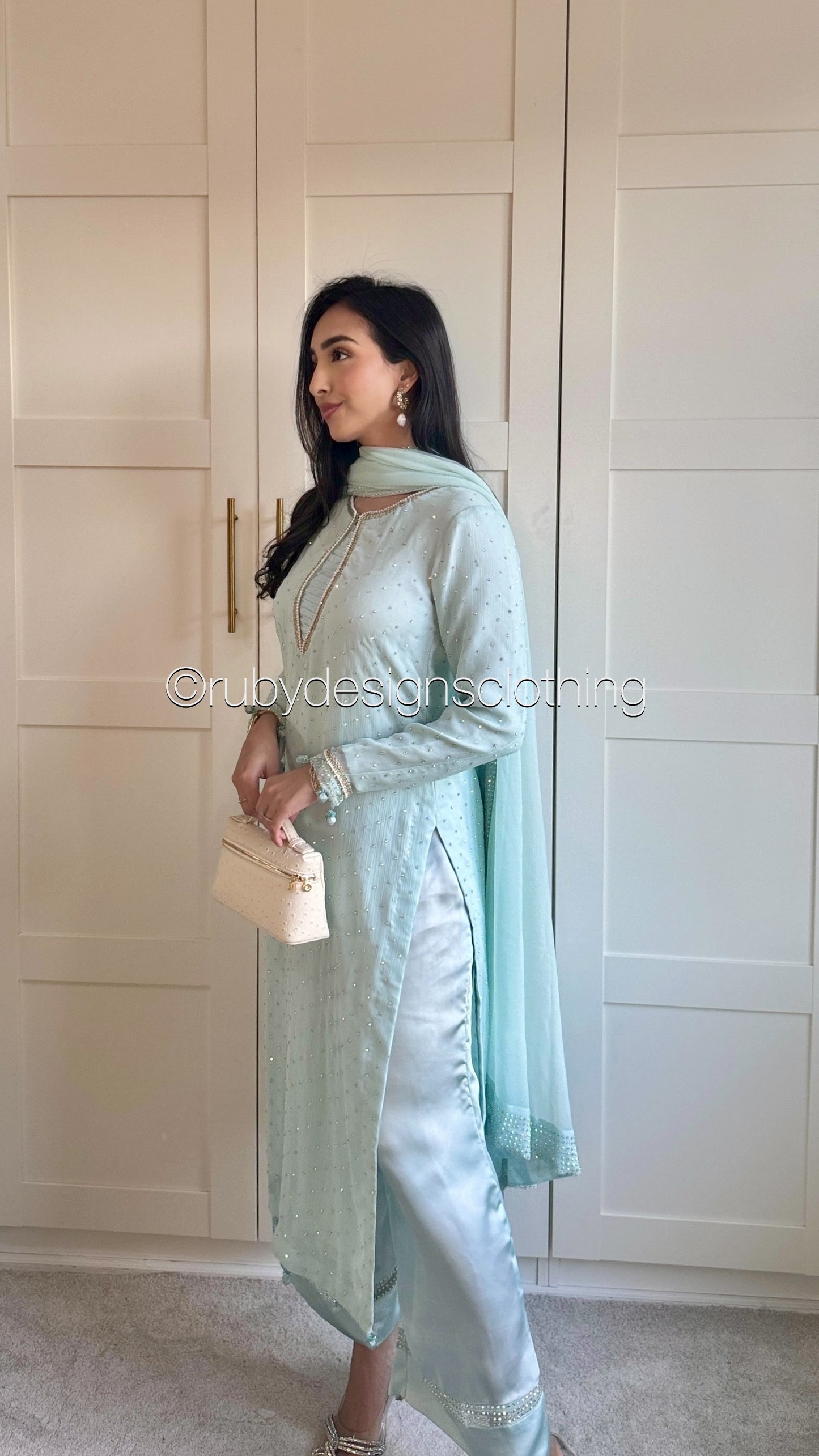 MISSING ITEM (SCARF) - LEENA Sky - 3 Piece Chiffon Suit with Stonework