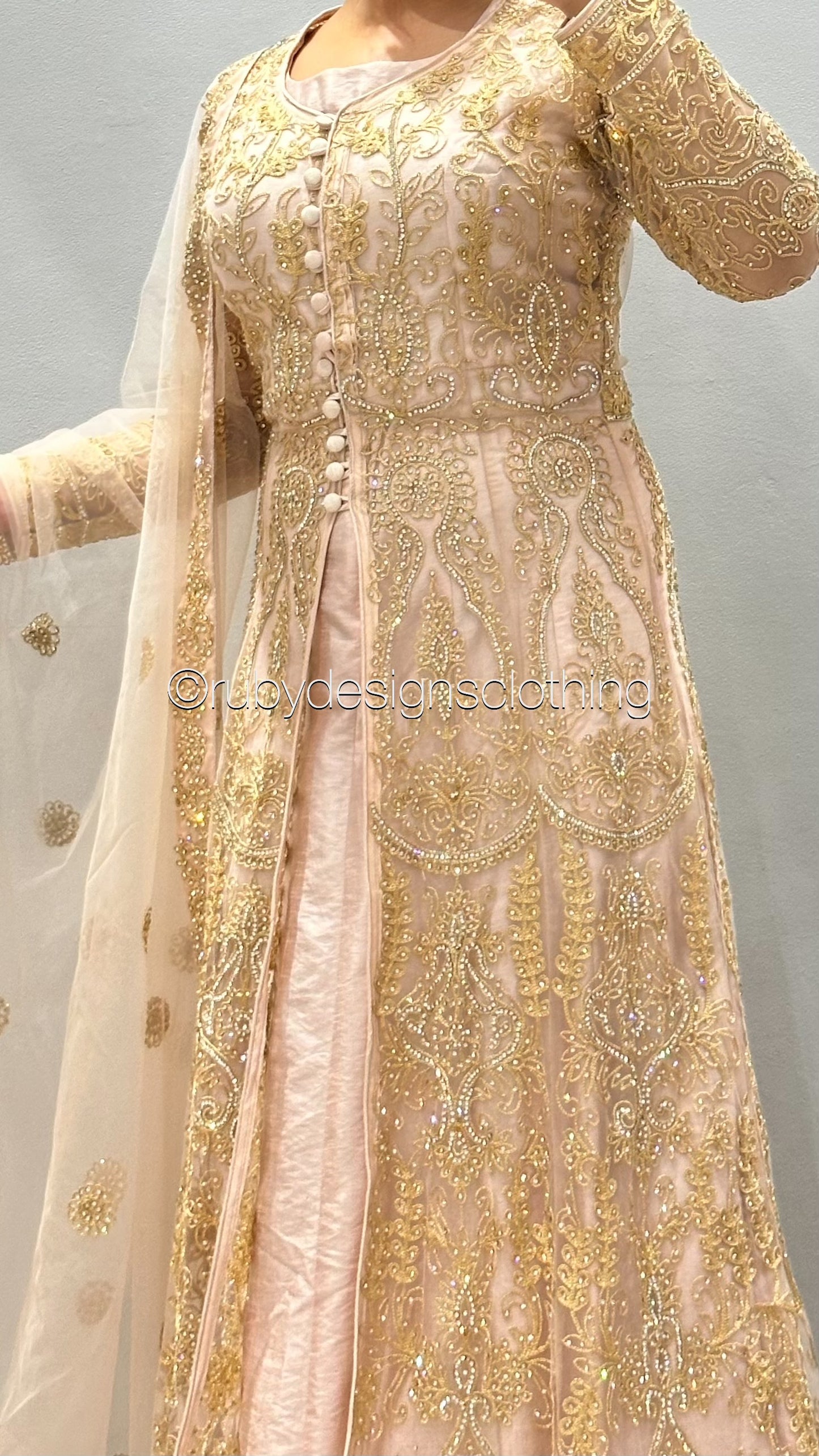 SHEILA - EXCLUSIVE SAMPLE 4 Piece Blush Pink Net Suit with Heavy Embroidery