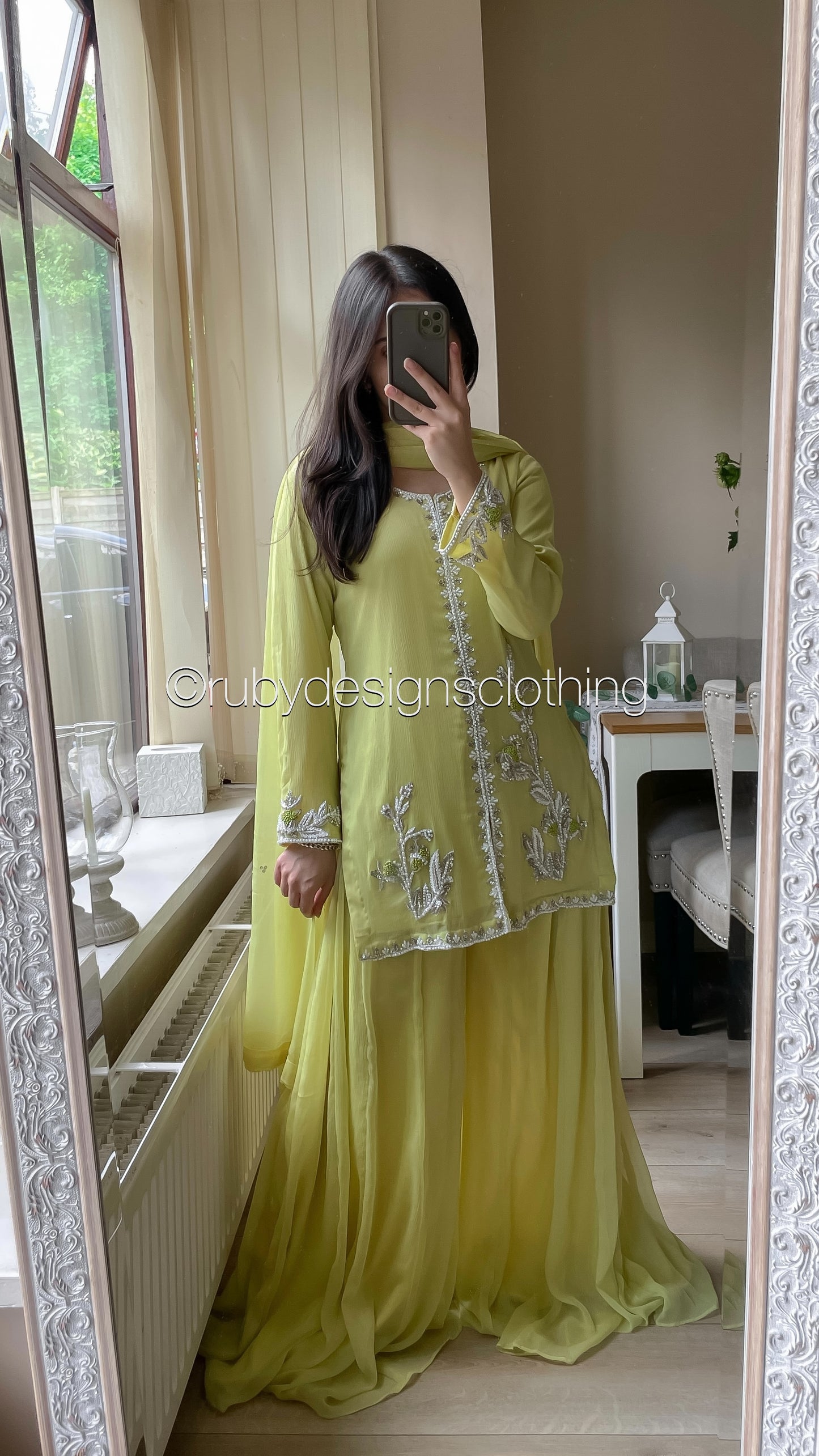 AROOSA Lime - 3 Piece Chiffon Sharara with Handwork (8650121347285)