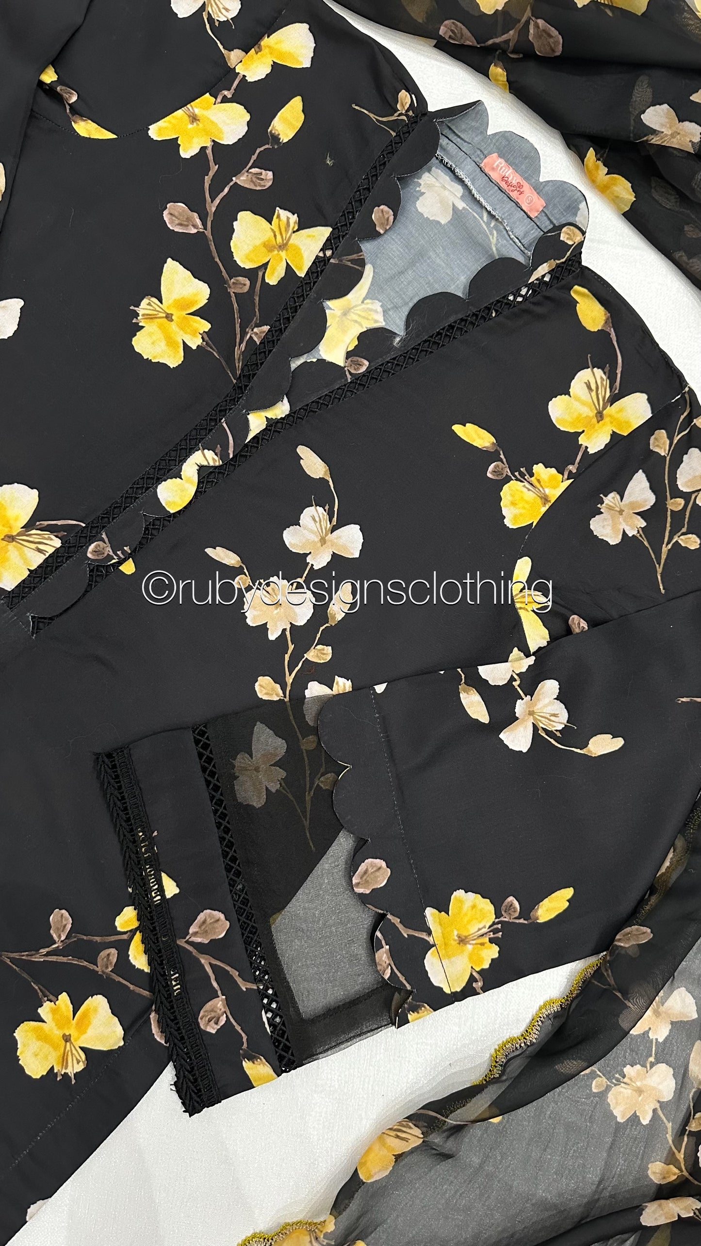UMAIZA- 3 Piece Black and Yellow Swiss Lawn Suit with Silk Dupatta (8352646430933)
