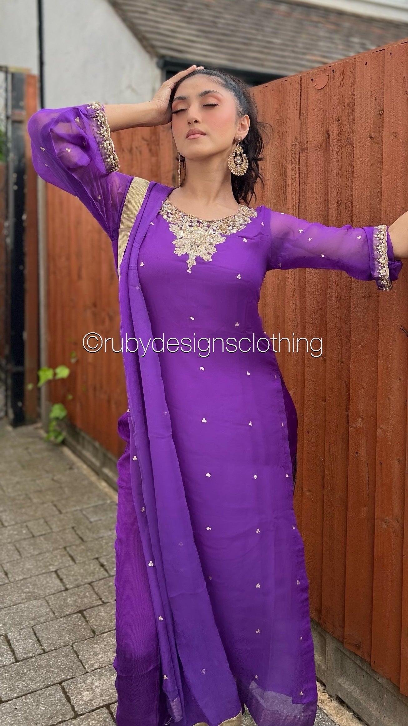 ALVIA Purple - 3 Piece Purple Chiffon Suit with Gold Handwork (8295033405653)