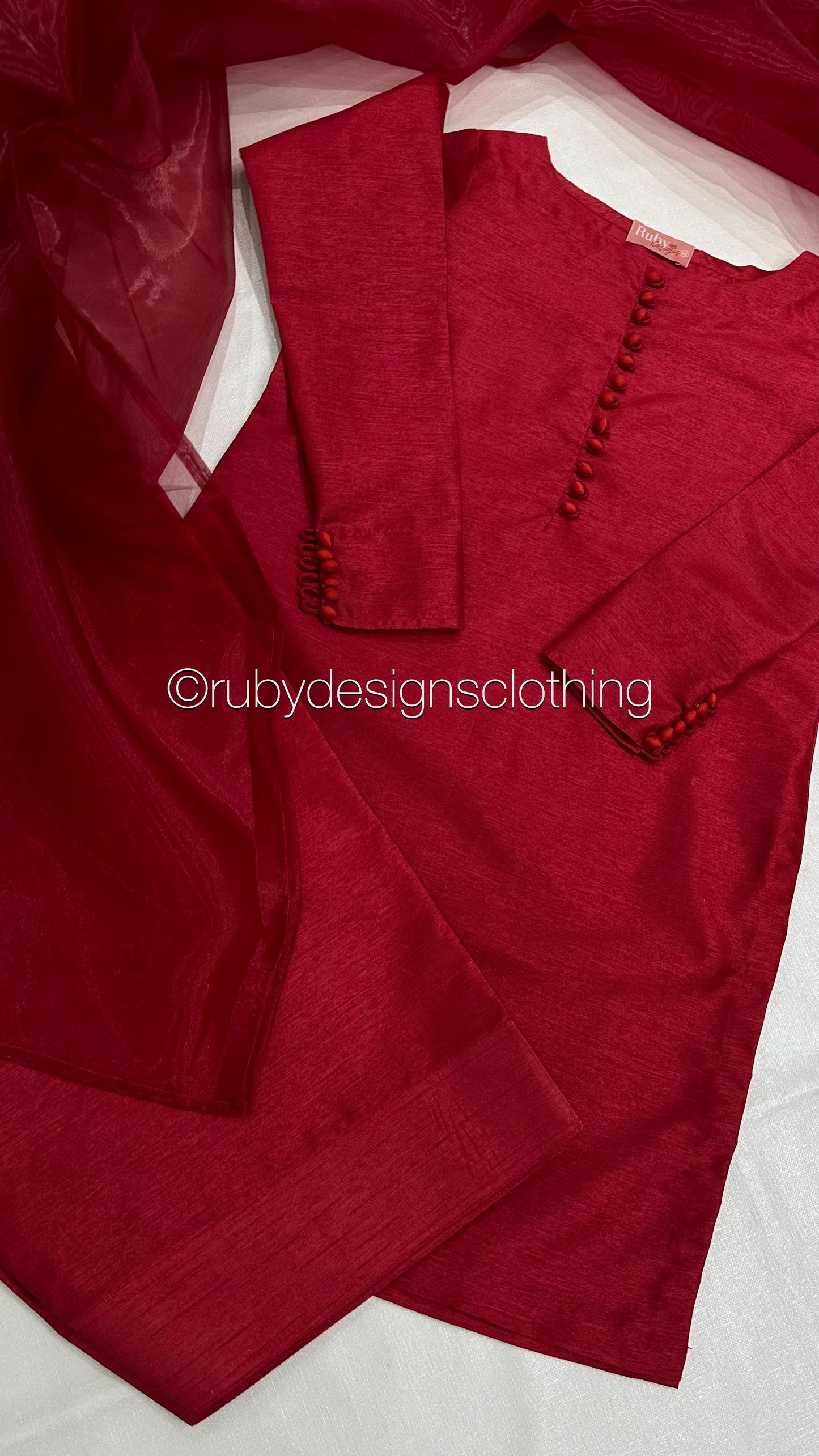 MAIRA Rouge - 3 Piece Korean Raw Silk Suit with Farshi Shalwar