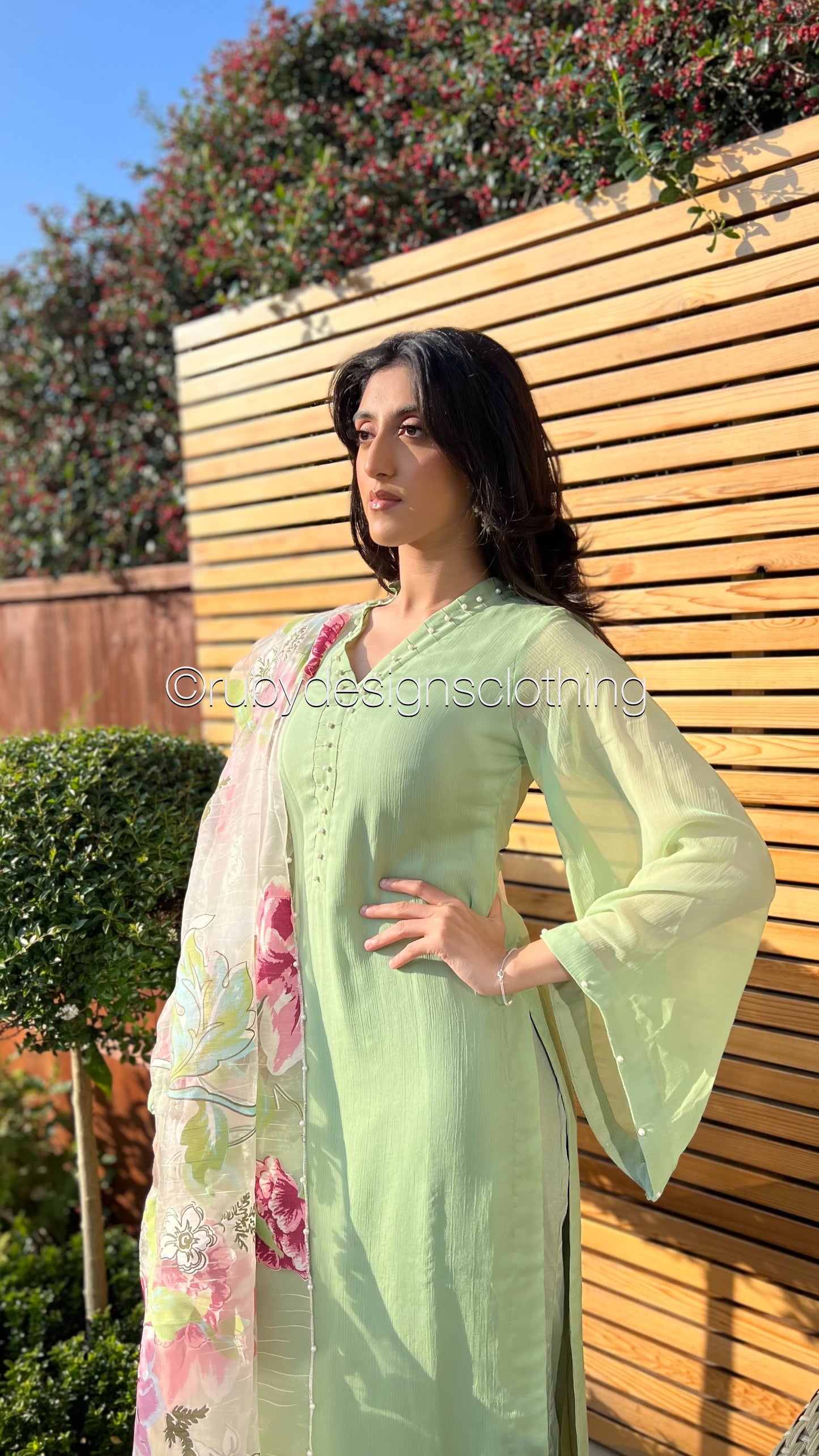 ARIA Sage - 3 Piece Sage Green Chiffon Suit with Chiffon Dupatta (8371704070357) (8748005654741)
