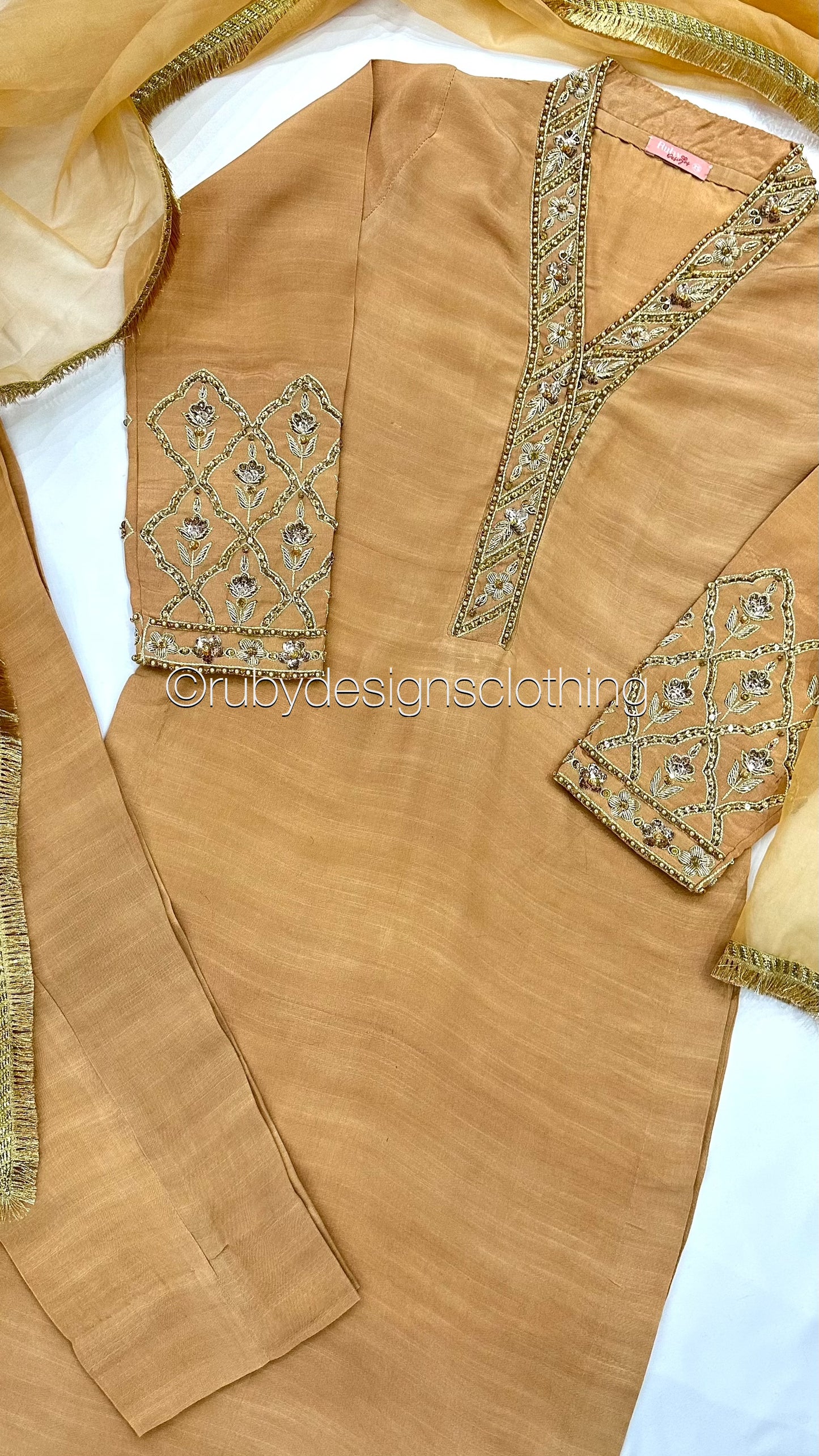 SUNDUS - 3 Piece Korean Raw Silk Suit with Organza Dupatta (8272277242069)