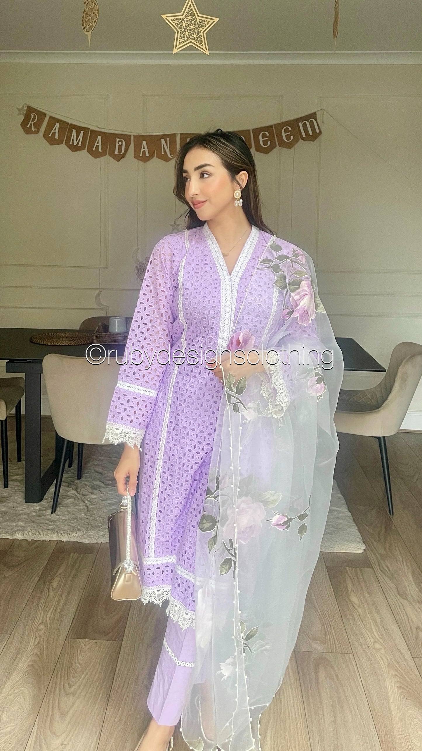 MALIKA - 3 Piece Lilac Chikankari Suit with Organza Dupatta (8313783845077)