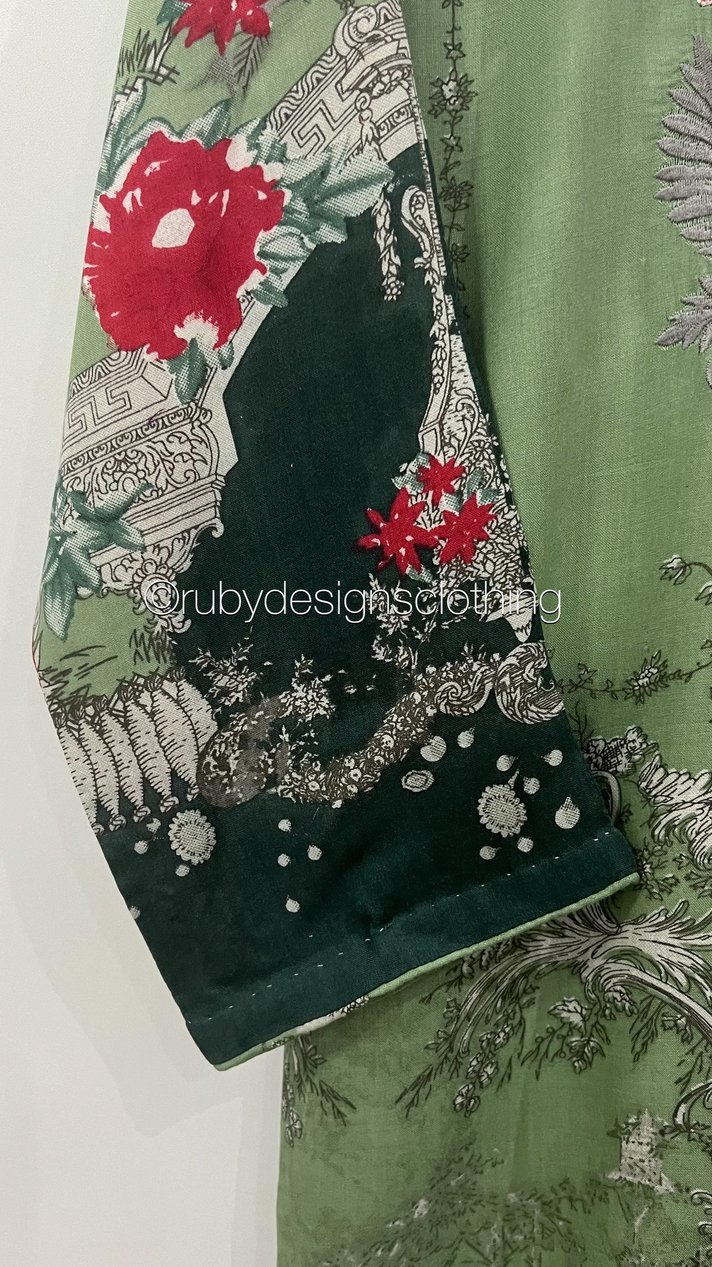 Minor Defect - Original Tawakkal Felicia Stitched Green Linen Print Suit with Embroidery (8748090294485)