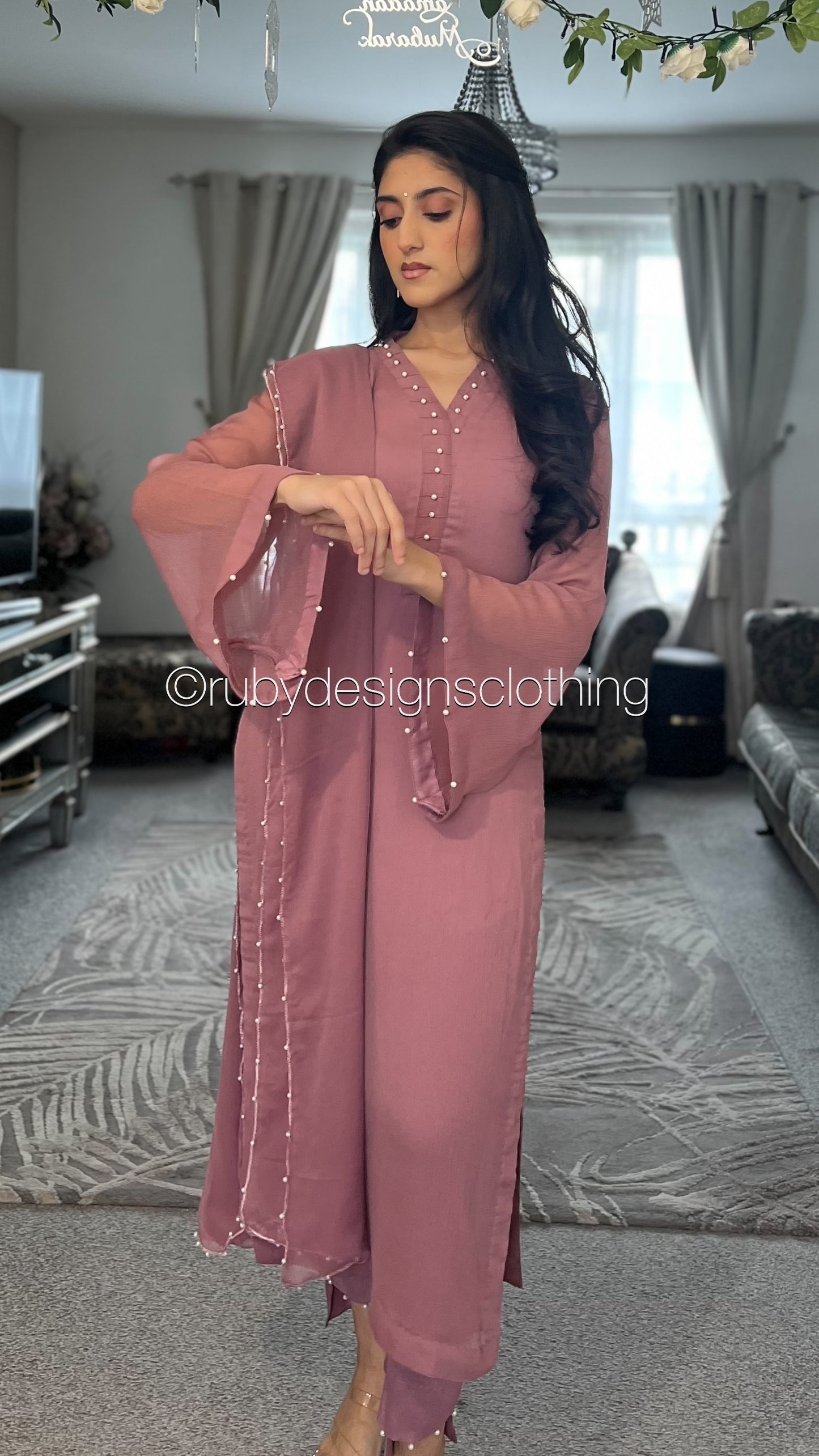 ARIA Rose (Eid Exclusive Limited Edition) - 3 Piece Rose Chiffon Suit with Chiffon Dupatta (8371704266965)