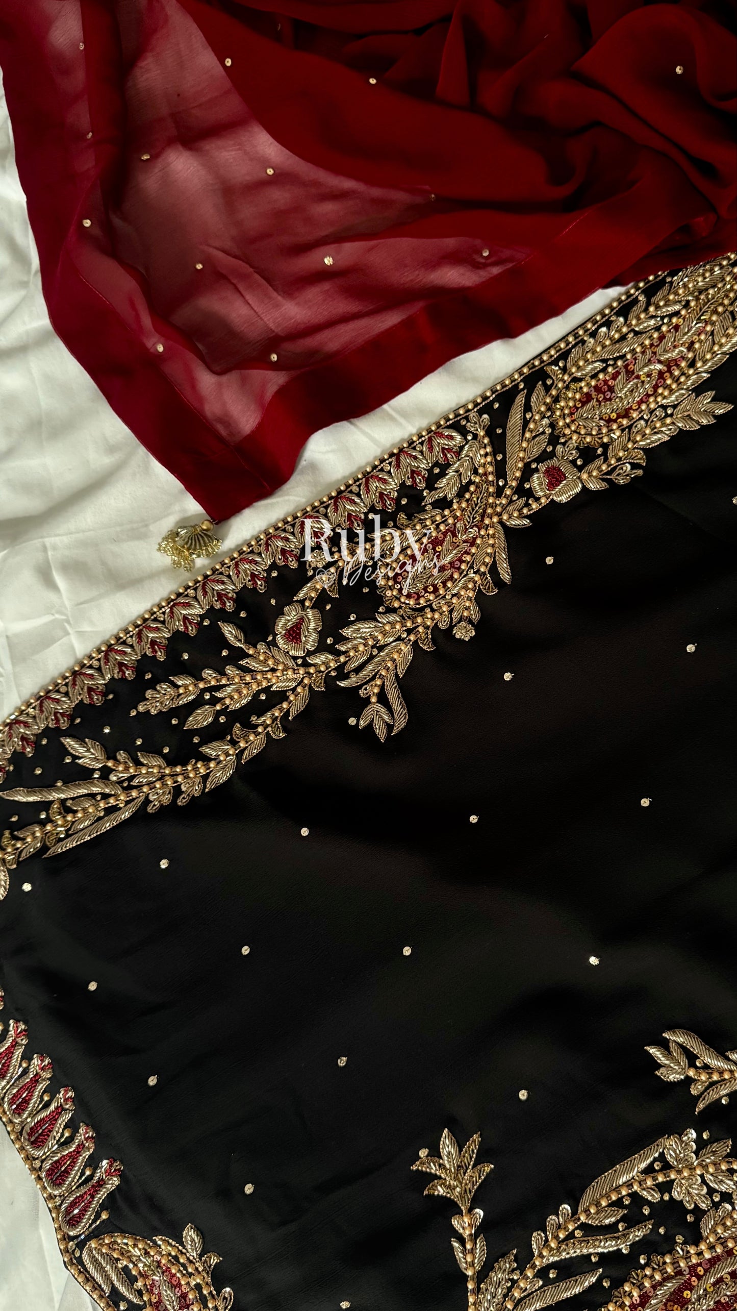 MEHRUNNISA - 3 Piece Black Chiffon Suit with Gold Handwork