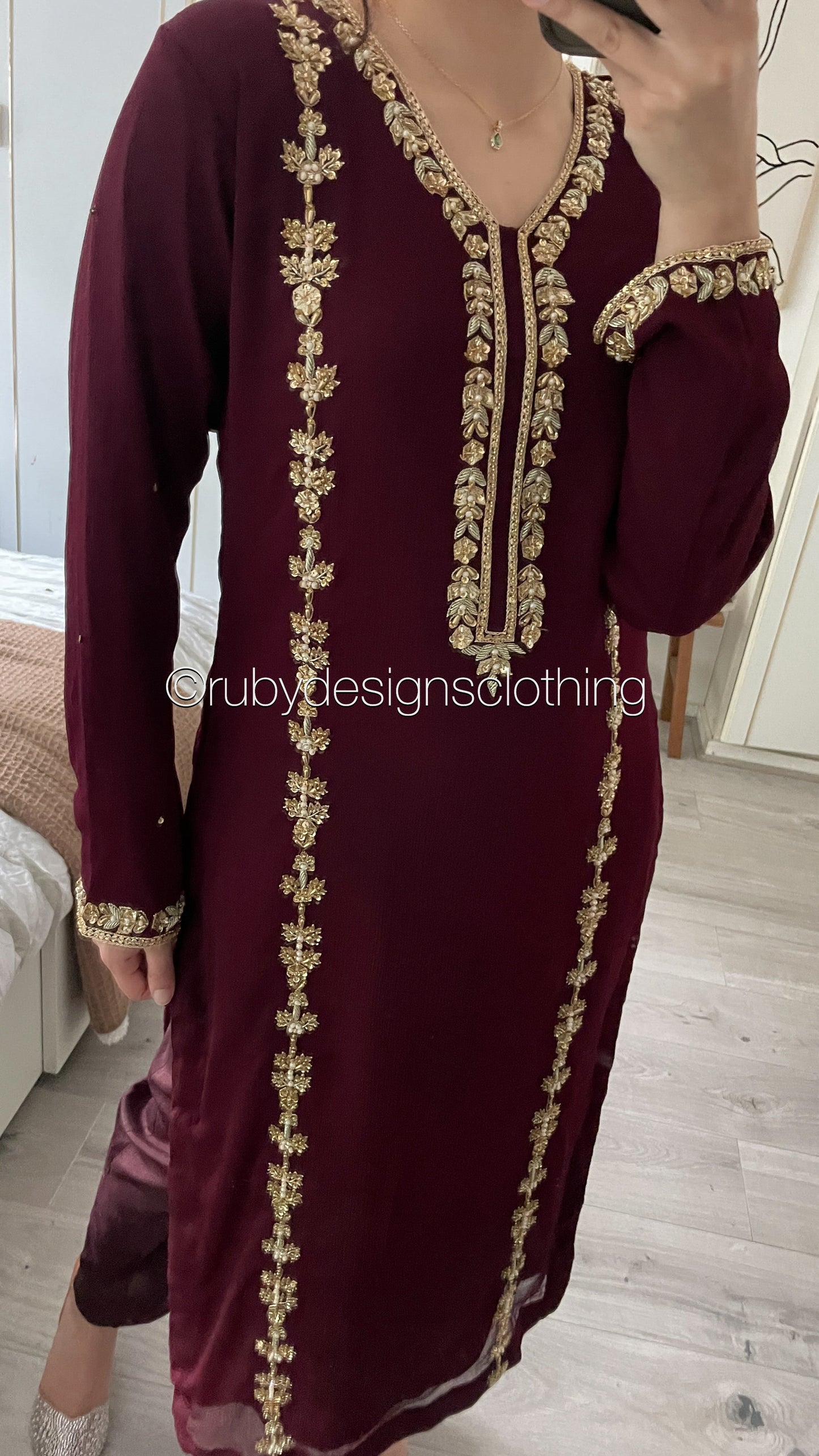 SADAF Burgundy - 3 Piece Burgundy Chiffon Suit with Gota Work (8532772487381)