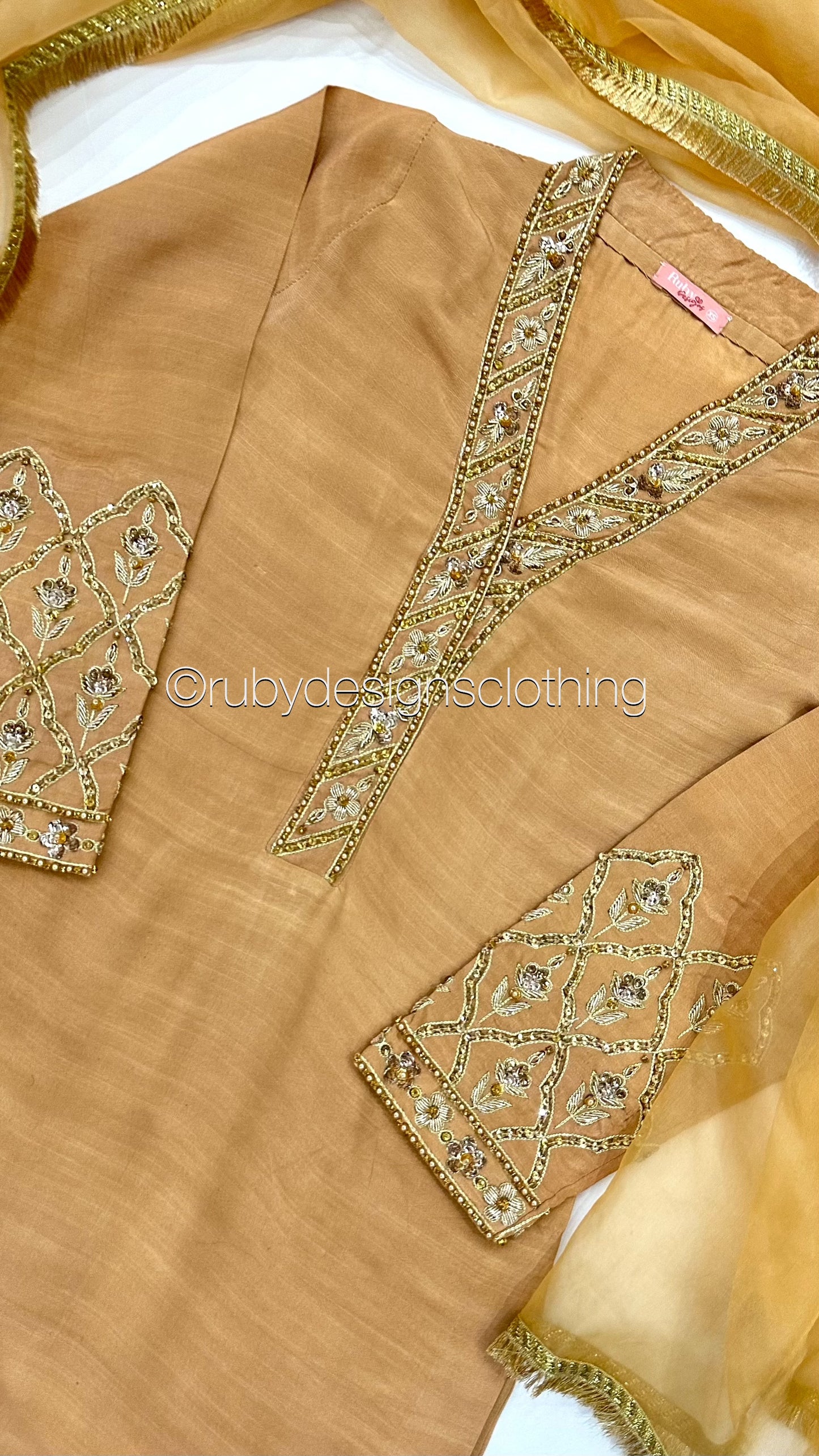SUNDUS - 3 Piece Korean Raw Silk Suit with Organza Dupatta (8272277242069)