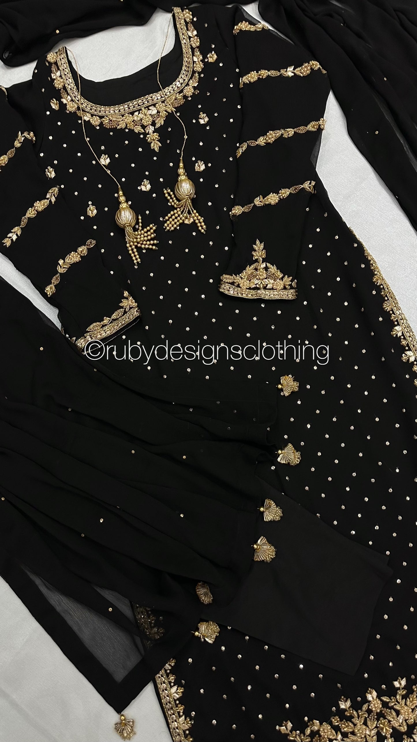 ZAREEN Noir - Luxury 3 Piece Chiffon Suit with Gold Handwork
