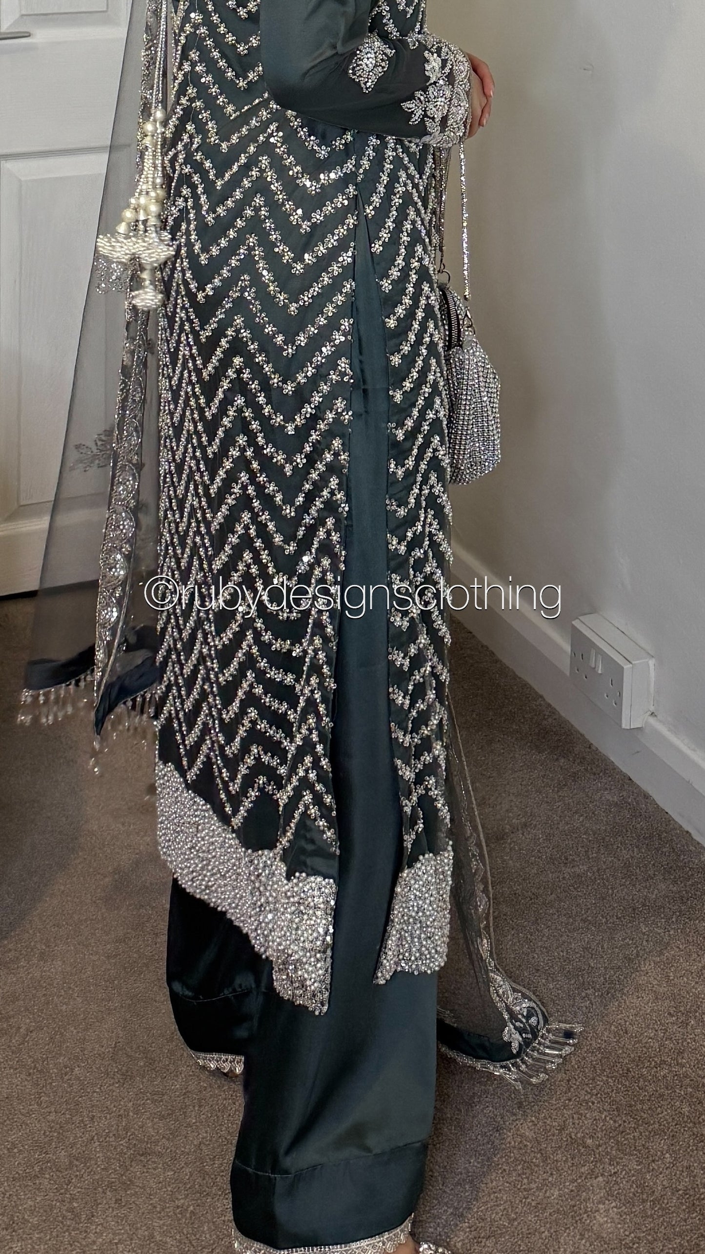 MISSING ITEM (TROUSER) - IZMA Smoke - 3 Piece Net Suit with Wide Leg Trousers