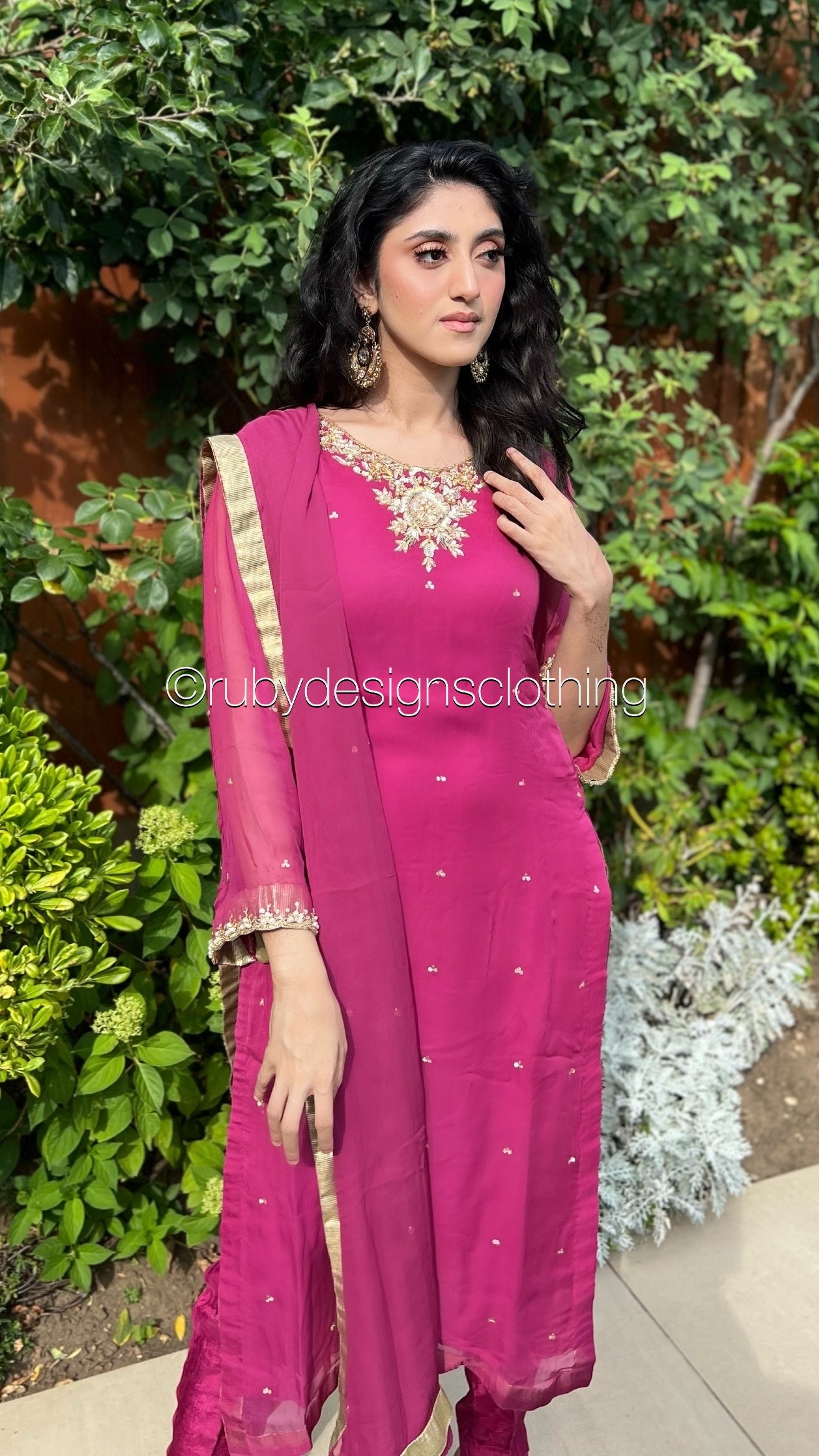 ALVIA Pink - 3 Piece Pink Chiffon Suit with Gold Handwork (8295036649685)