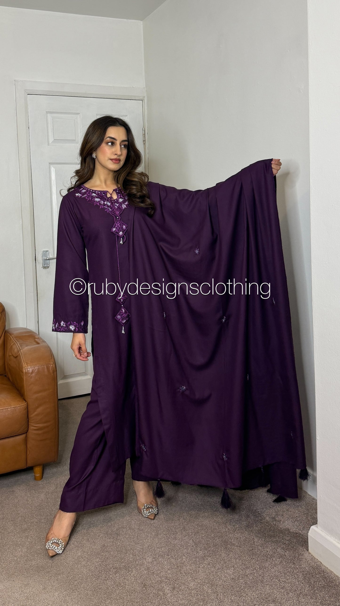 RIMSHA - 3 Piece Deep Purple Marina Suit with Shawl