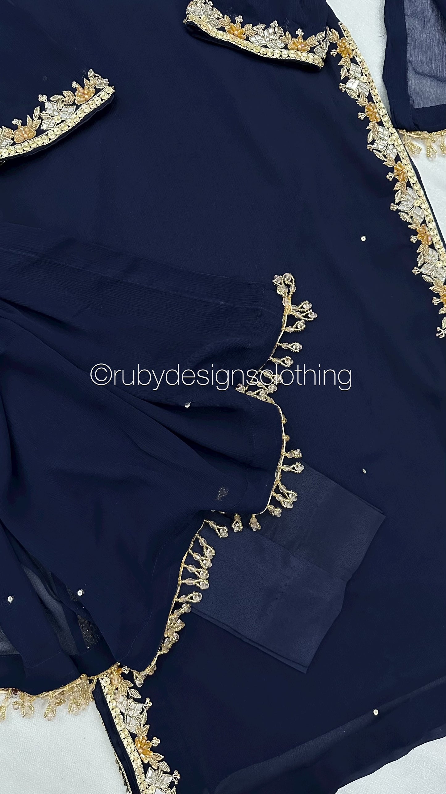 SONIA Navy - 3 Piece Navy Chiffon Suit with Chiffon Dupatta (8581883920597)