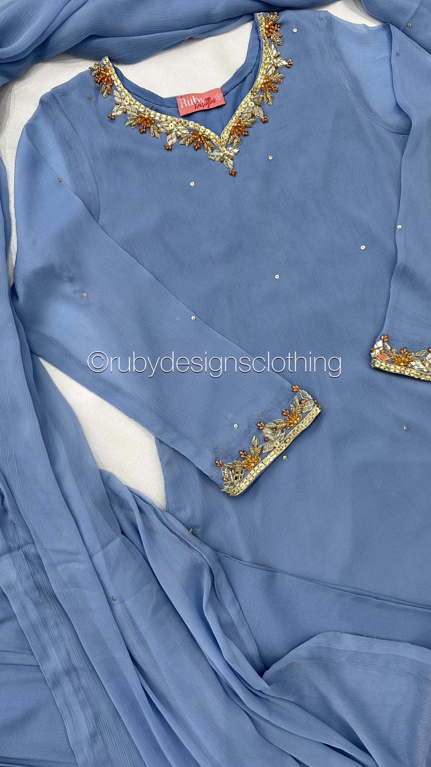 SONIA Sky - 3 Piece Blue Chiffon Suit with Chiffon Dupatta (8581837914325)