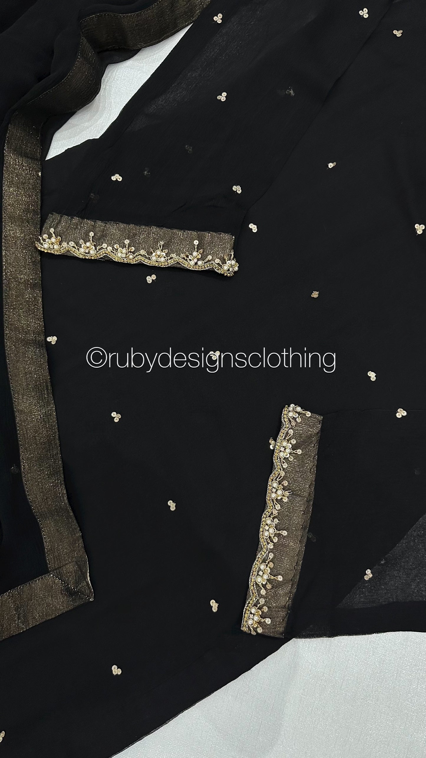 ALVIA Black - 3 Piece Black Chiffon Suit with Gold Handwork (8294976651477)