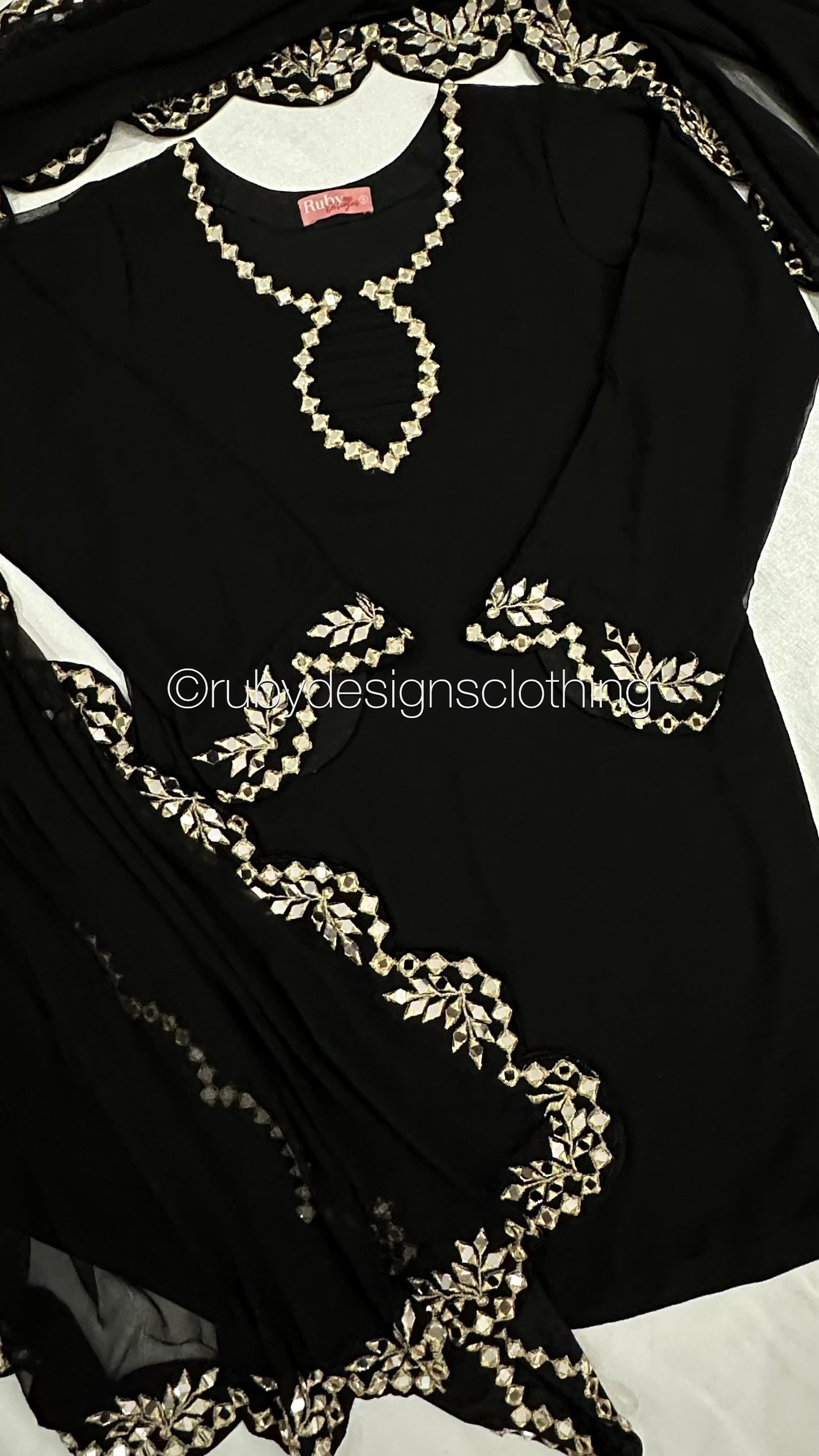 AQSA Noir - 3 Piece Chiffon Suit with Tulip Trouser