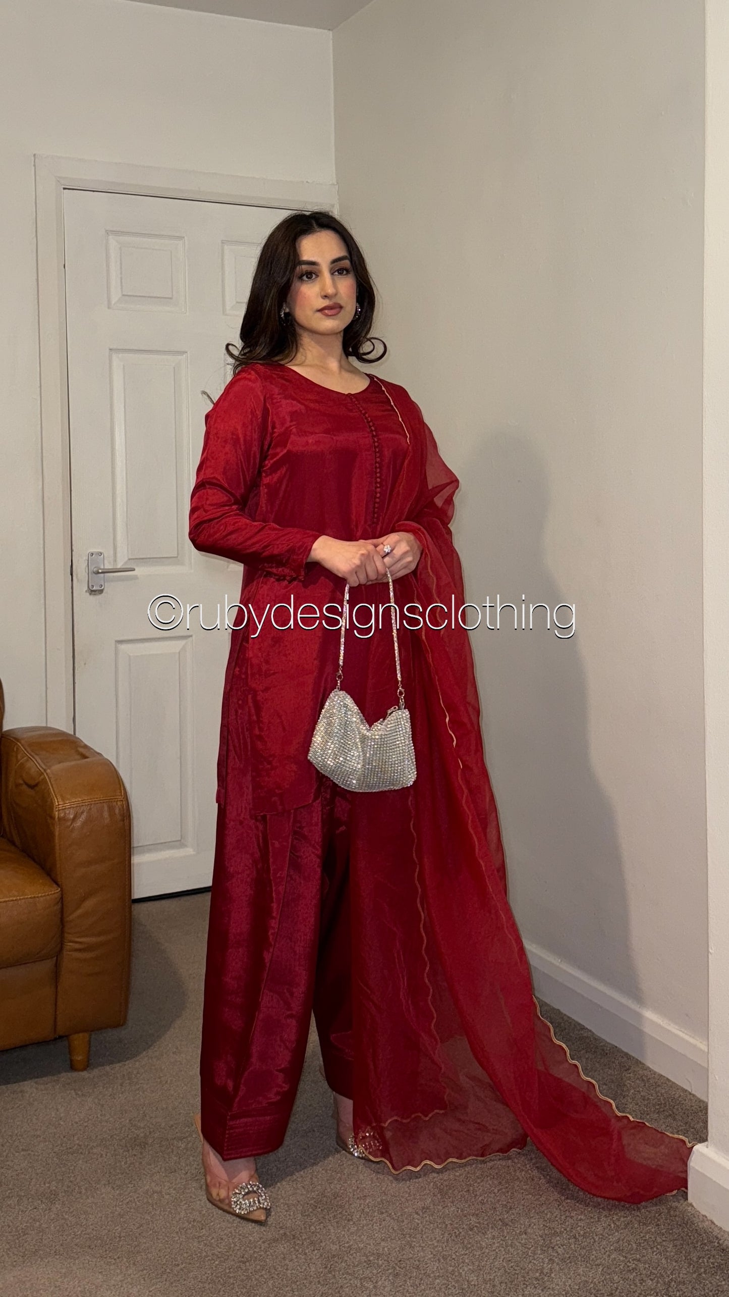 RIMA Scarlett - 3 Piece Russian Silk Suit with Farshi Shalwar