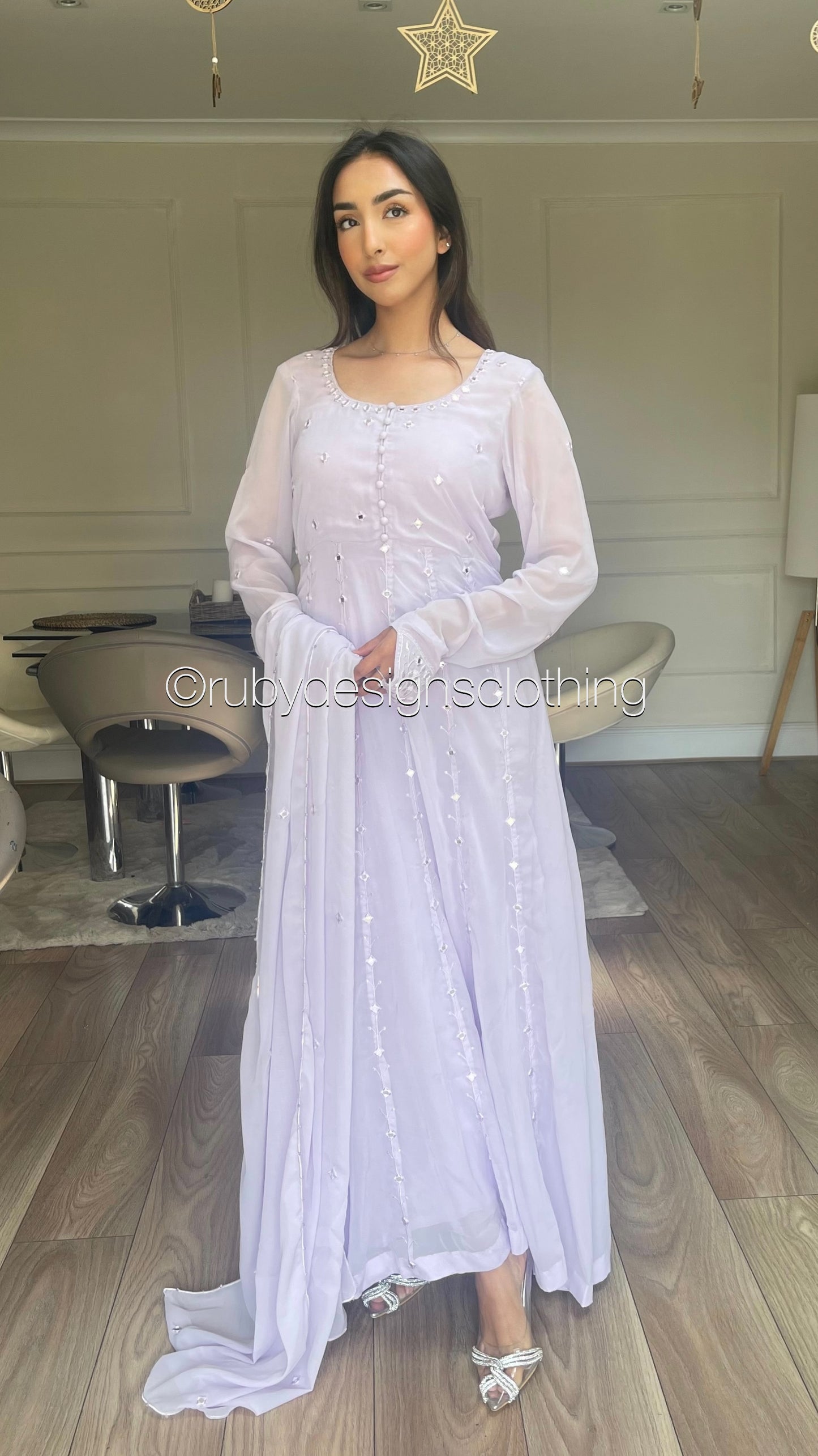 INAARA Lilac - 4 Piece Chiffon Dress with Matching Bag (8085047312597)