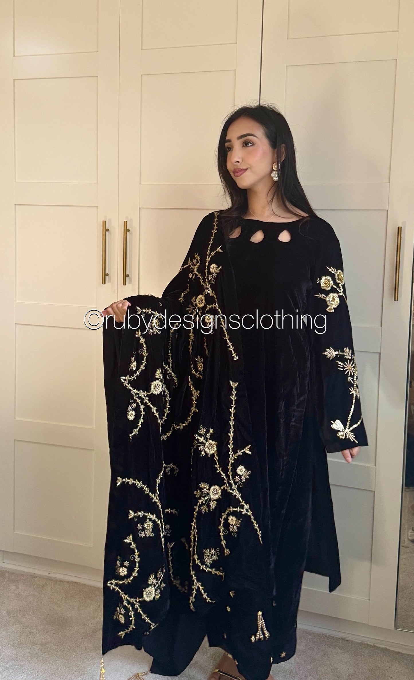 RAISA Black - 3 Piece Luxury Velvet Suit with Heavy Embellished Shawl