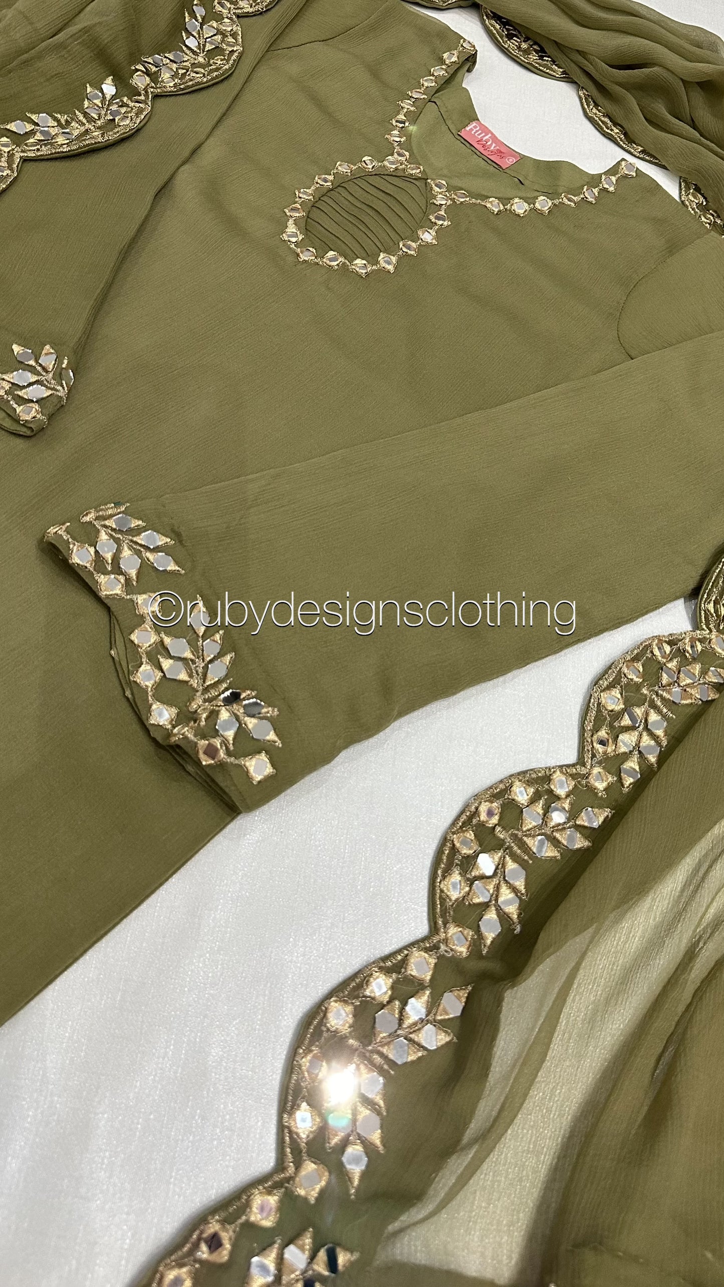 AQSA Olive - 3 Piece Chiffon Suit with Tulip Trouser
