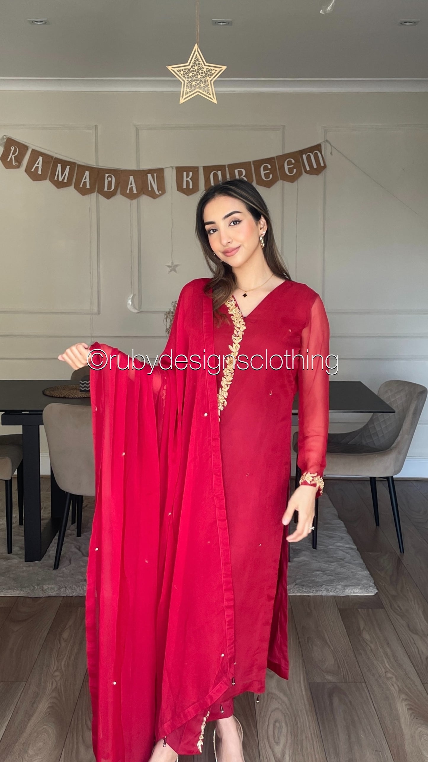 HIRA Ruby - 3 Piece Ruby Chiffon Suit with Chiffon Dupatta (8380346007765)