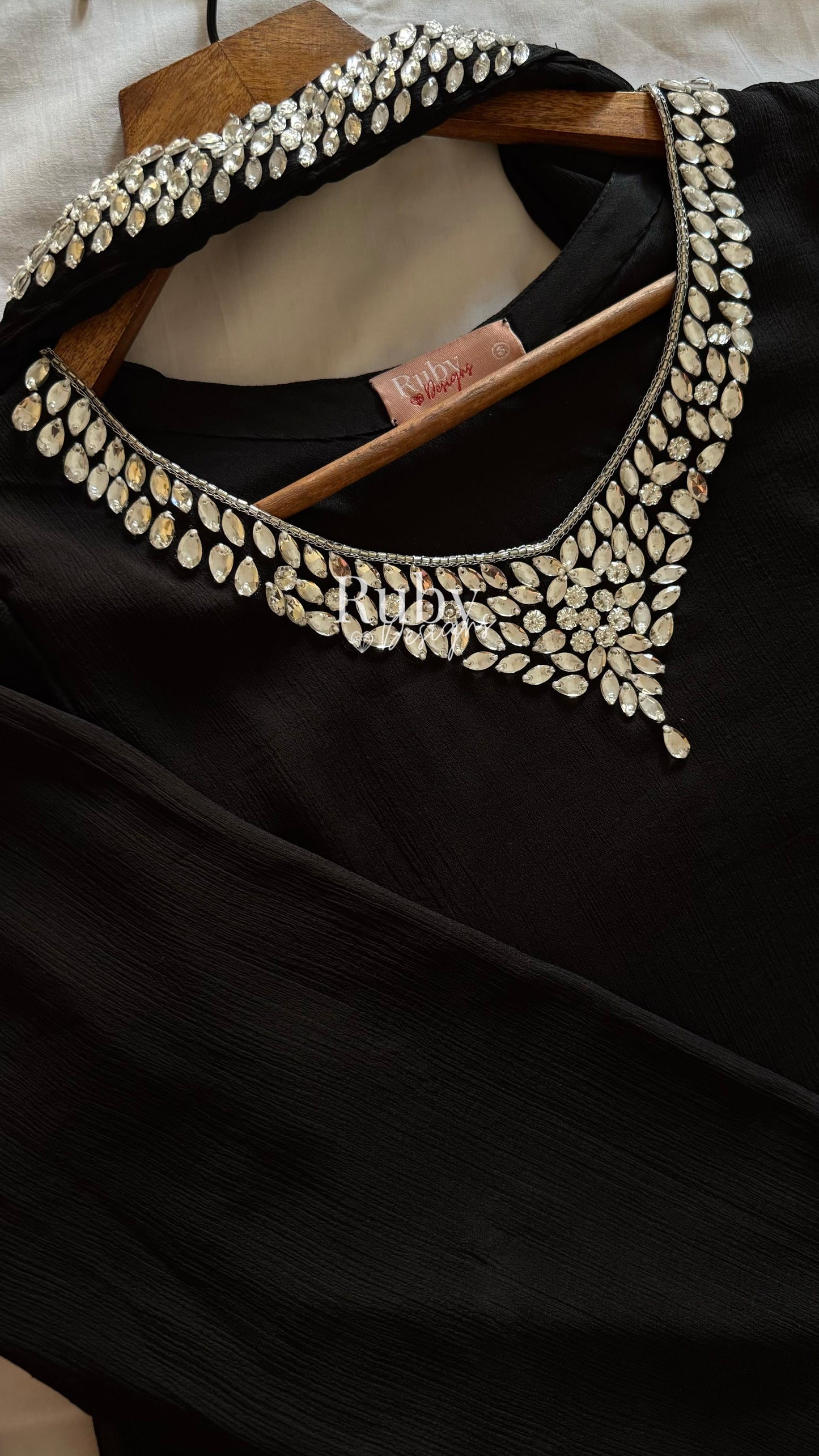 EISHA - 3 Piece Black Chiffon Suit with Premium Crystal Handwork