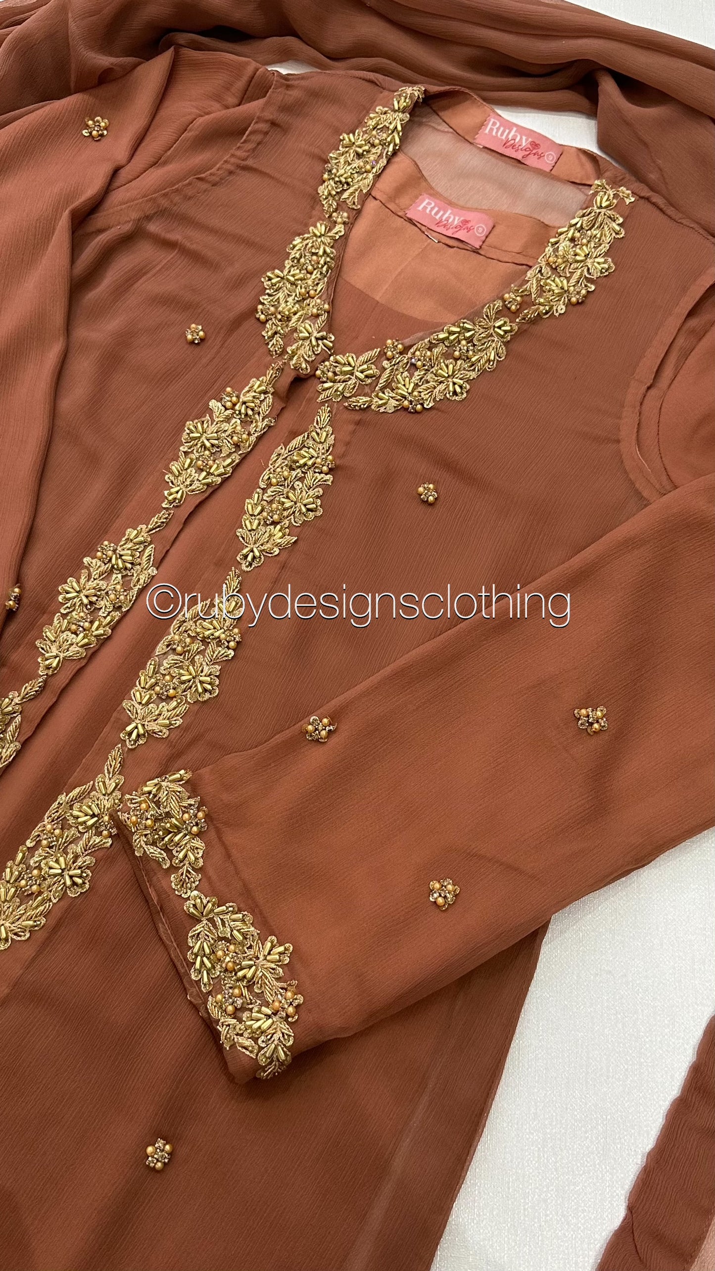 SORAYA - 4 Piece Chiffon Suit with Jacket and Gold Handwork