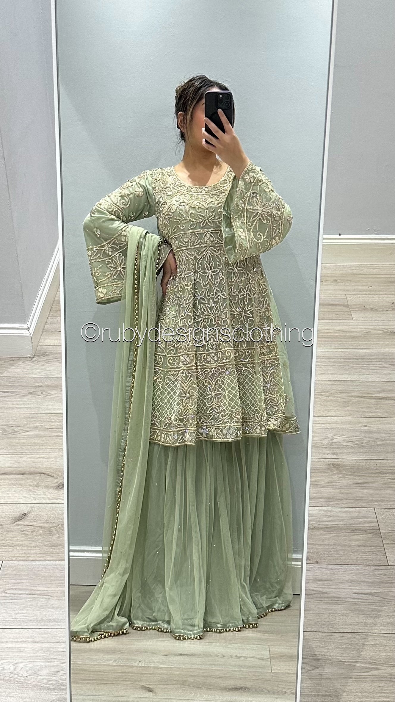 MAHIRAH - EXCLUSIVE SAMPLE 3 Piece Mint Peplum with Gharara