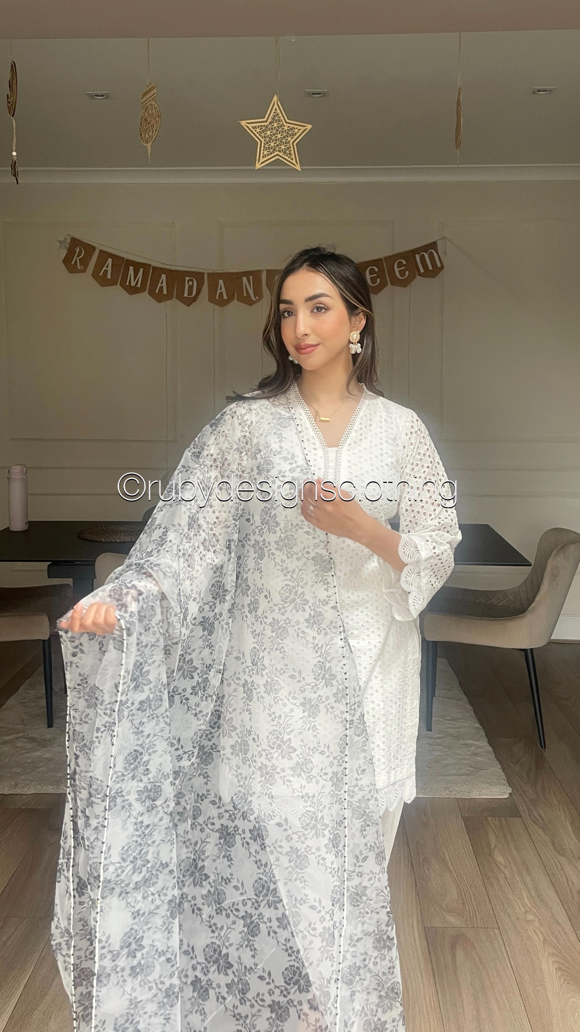 MAHEEN - 3 Piece White Chikankari Suit with Tulip Trouser (8313783124181)