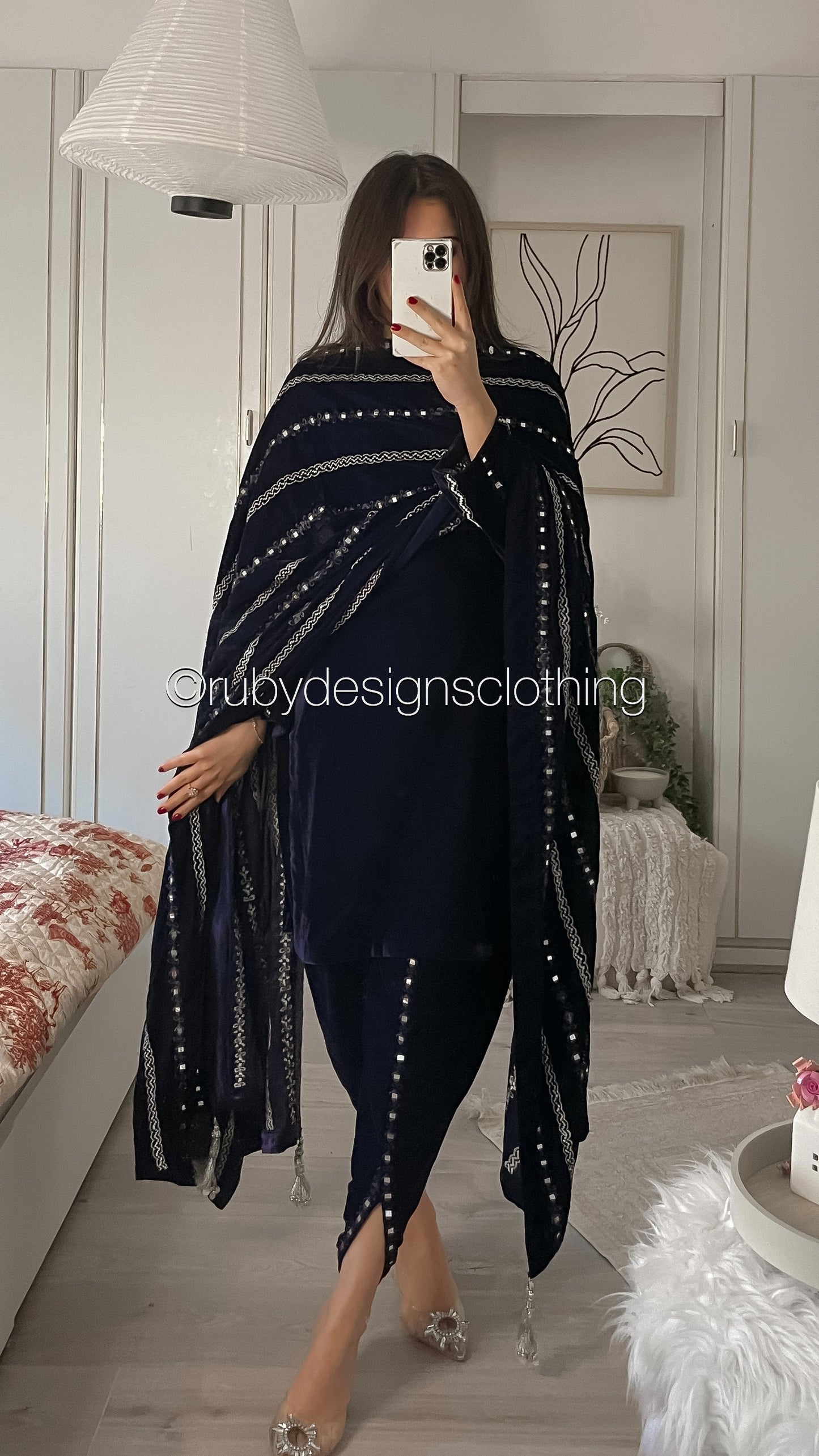 ELMIRA - 3 Piece Luxury Velvet Suit with Heavy Mirror Shawl (8236918309077)