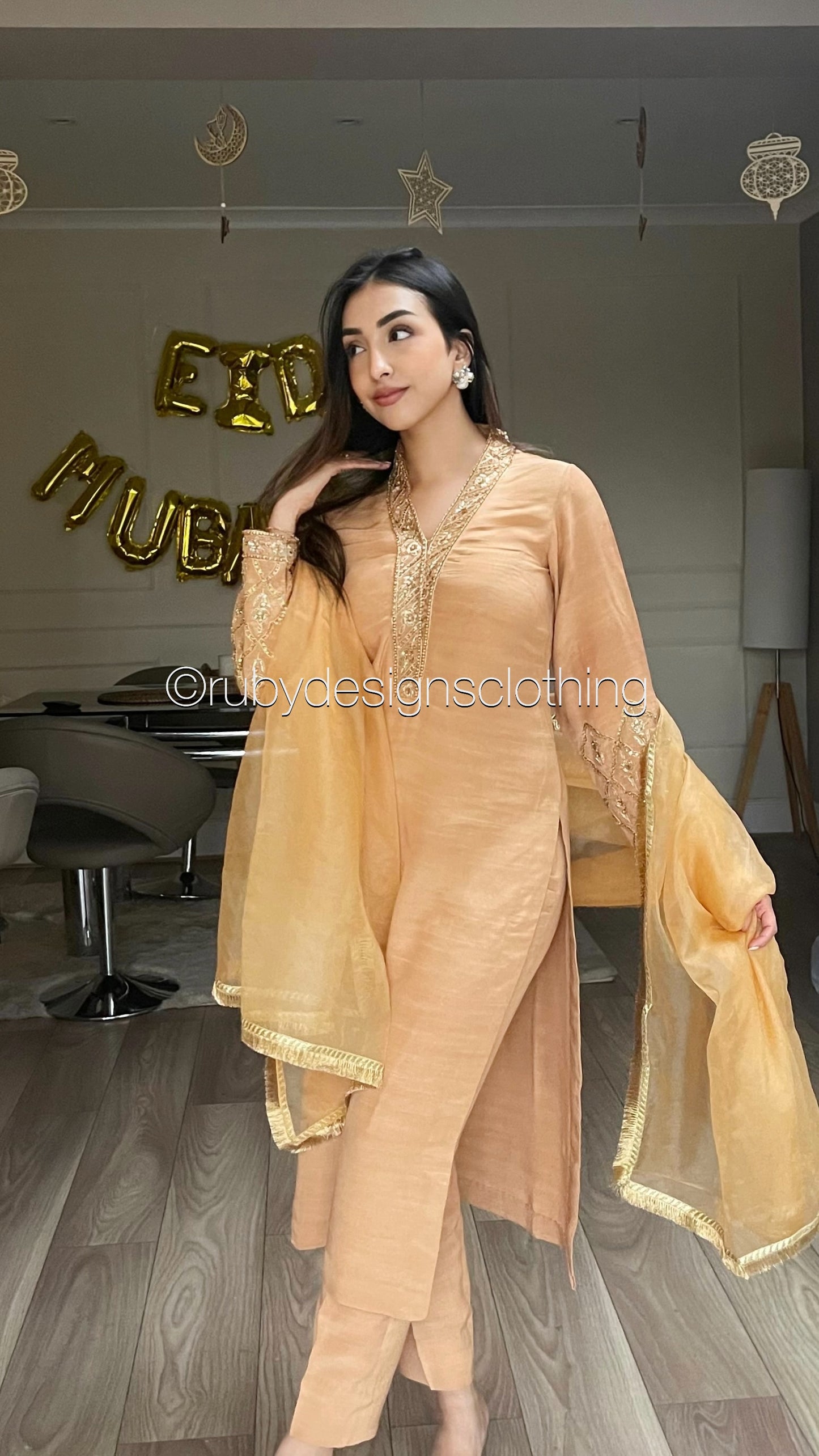 SUNDUS - 3 Piece Korean Raw Silk Suit with Organza Dupatta (8272277242069)