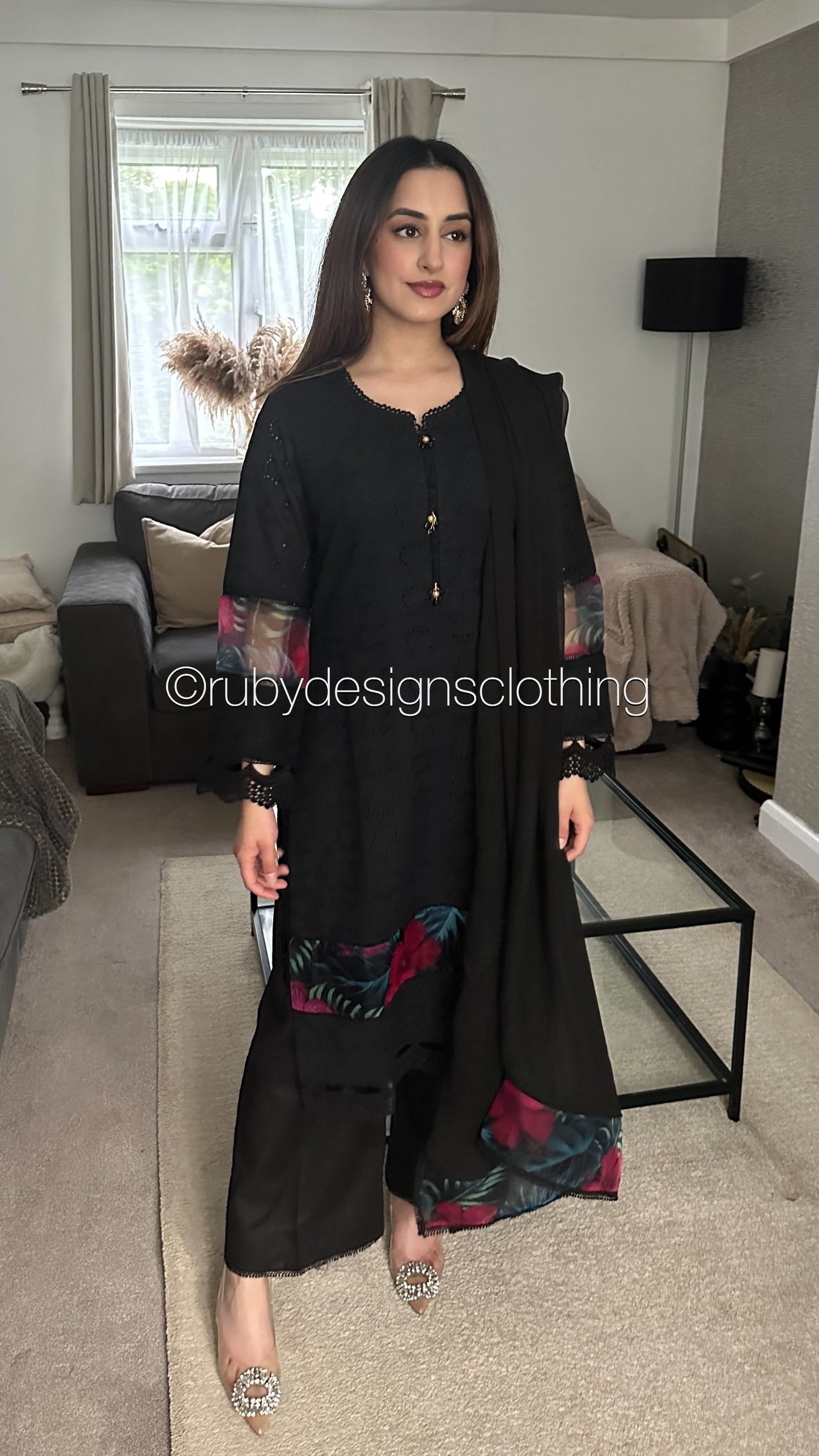 RANI - 3 Piece Black Chikankari Suit with Chiffon Dupatta (8570054443221)