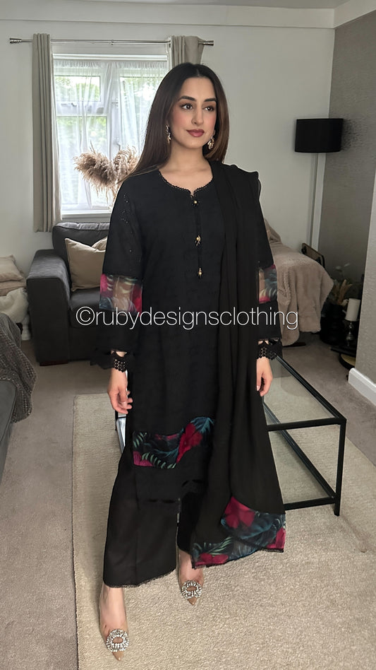 RANI - 3 Piece Black Chikankari Suit with Chiffon Dupatta (8570054443221)