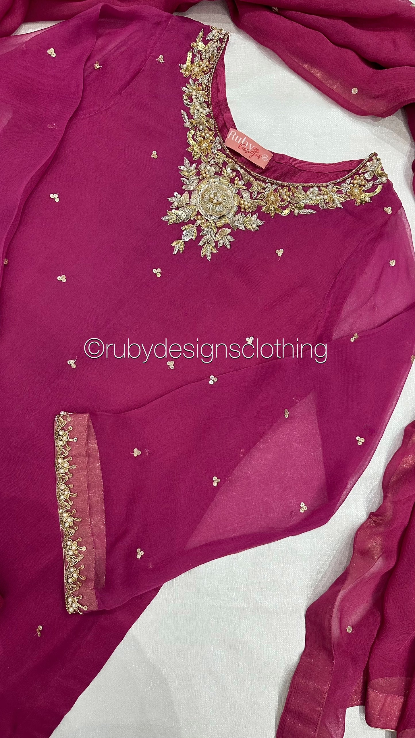 ALVIA Pink - 3 Piece Pink Chiffon Suit with Gold Handwork (8295036649685)
