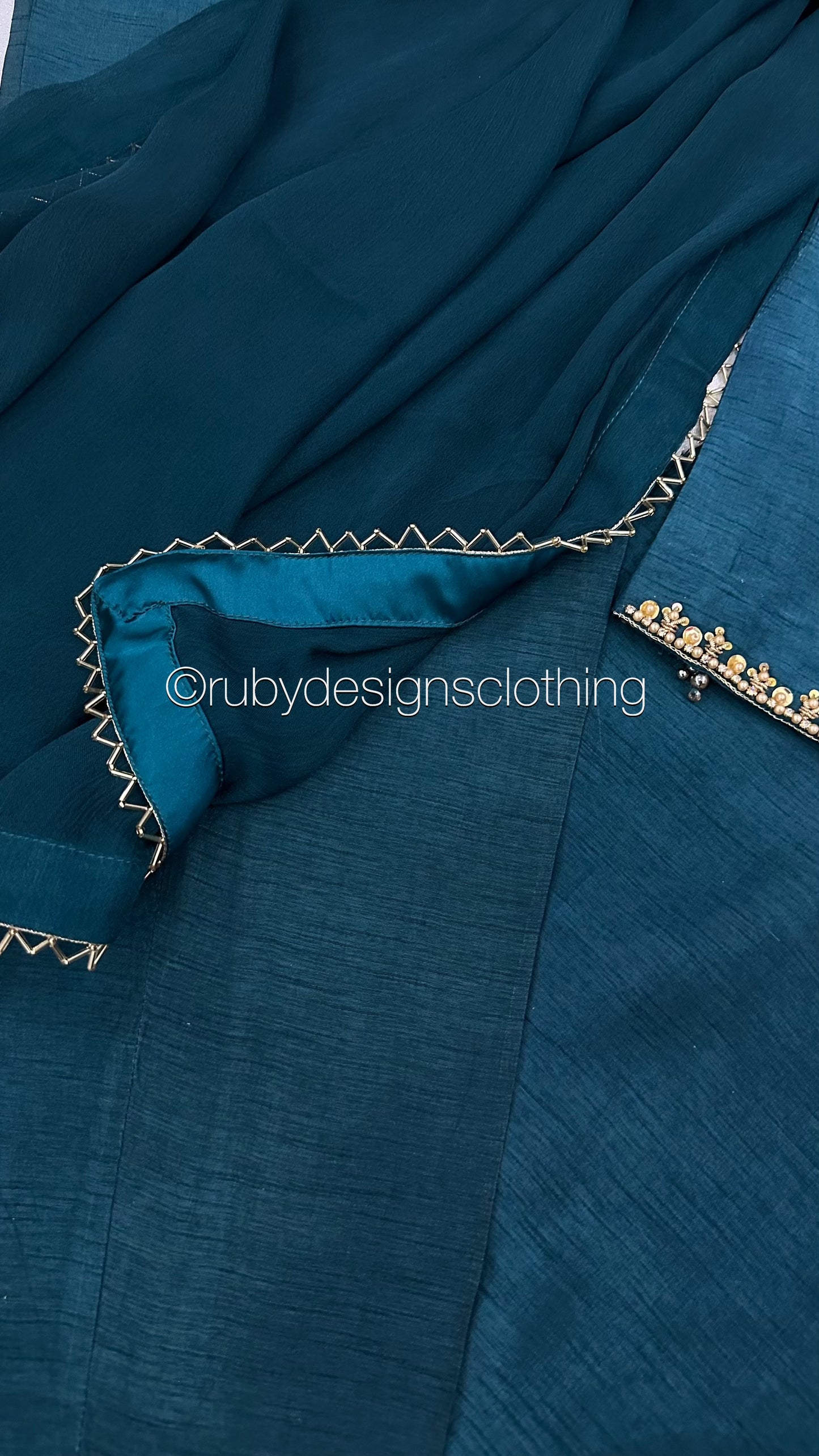 ZOHRA - 3 Piece Teal Korean Raw Silk Suit with Chiffon Dupatta (8272277209301) (8747910398165)