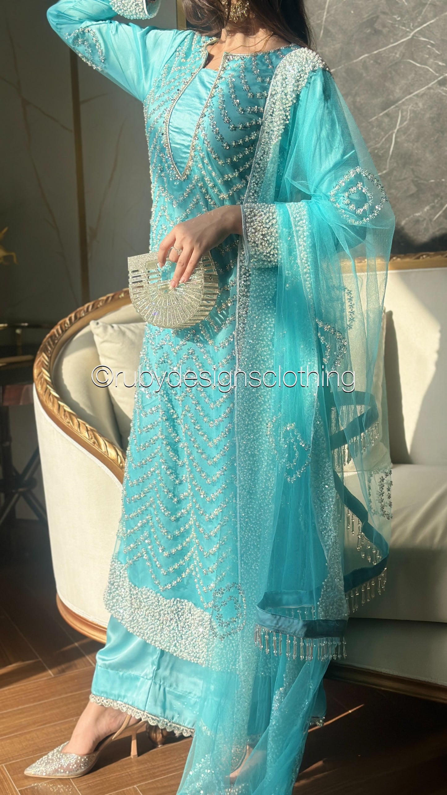 IZMA Ice - 3 Piece Net Suit with Wide Leg Trousers