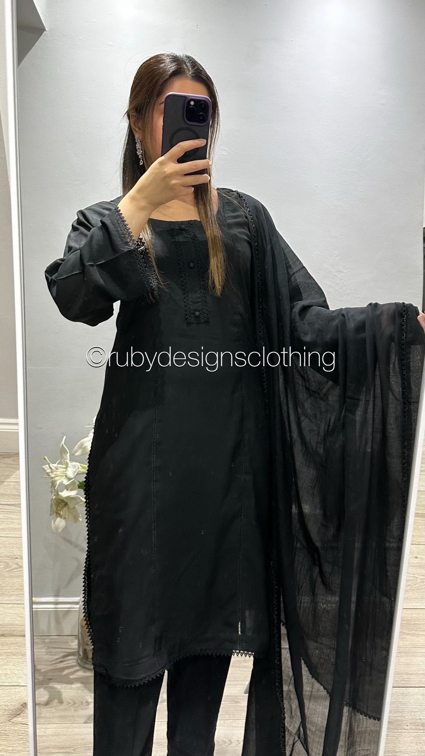Missing Item (Trouser) - 2 Piece Black Linen Suit with Round Neck and Buttons (8747916722389)