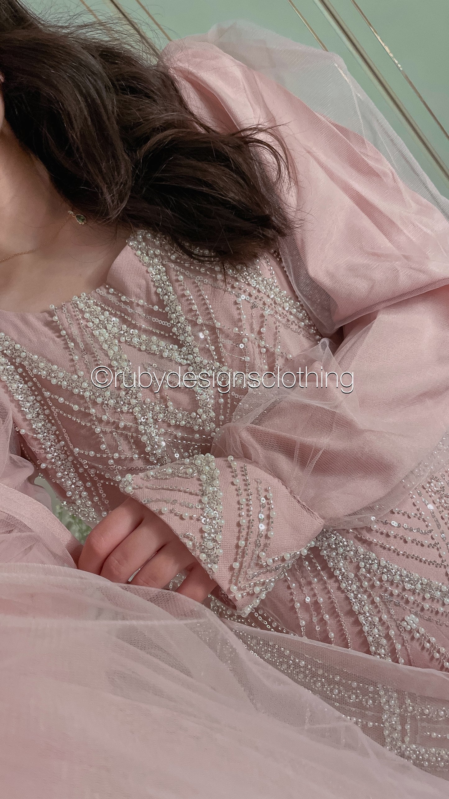 ALANA - 3 Piece Pink Net Suit with Pearl Detailing (8354940879061)