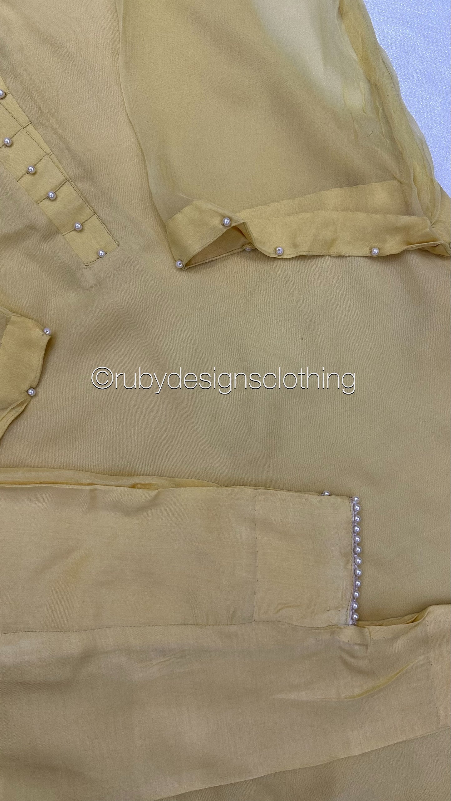Minor Defect - ARIA Lemon - 2 Piece Chiffon Kameez with Trouser (8748020957397)