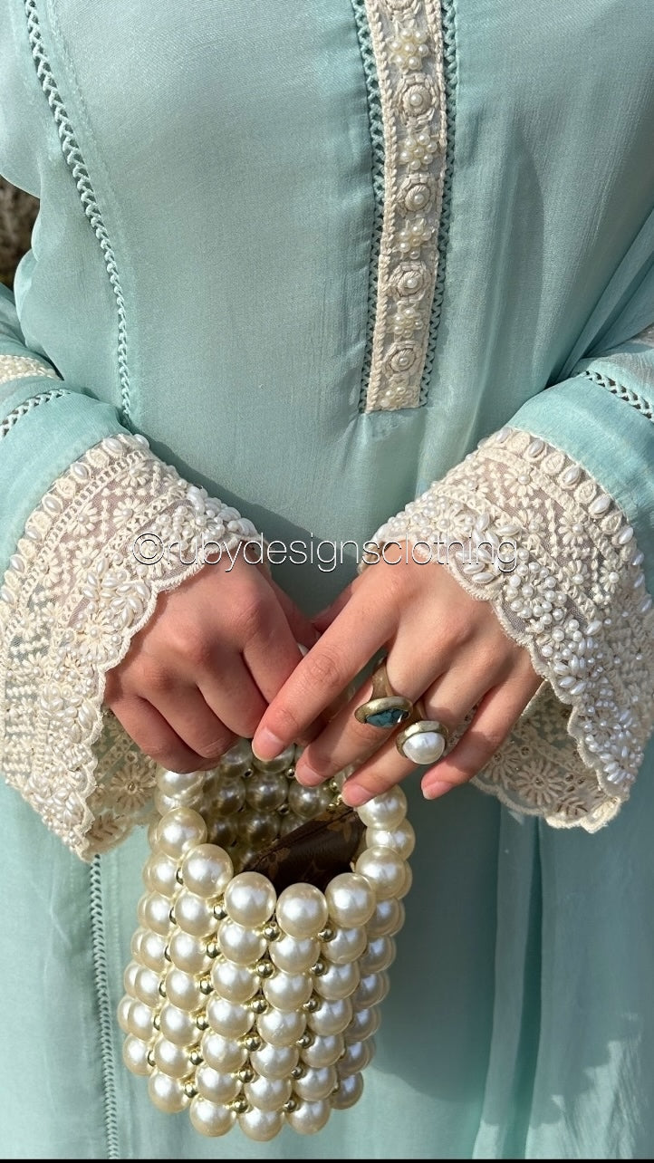SABREENA- 3 Piece Baby Blue Chiffon Suit with Wide Leg Trouser (8340664058069)