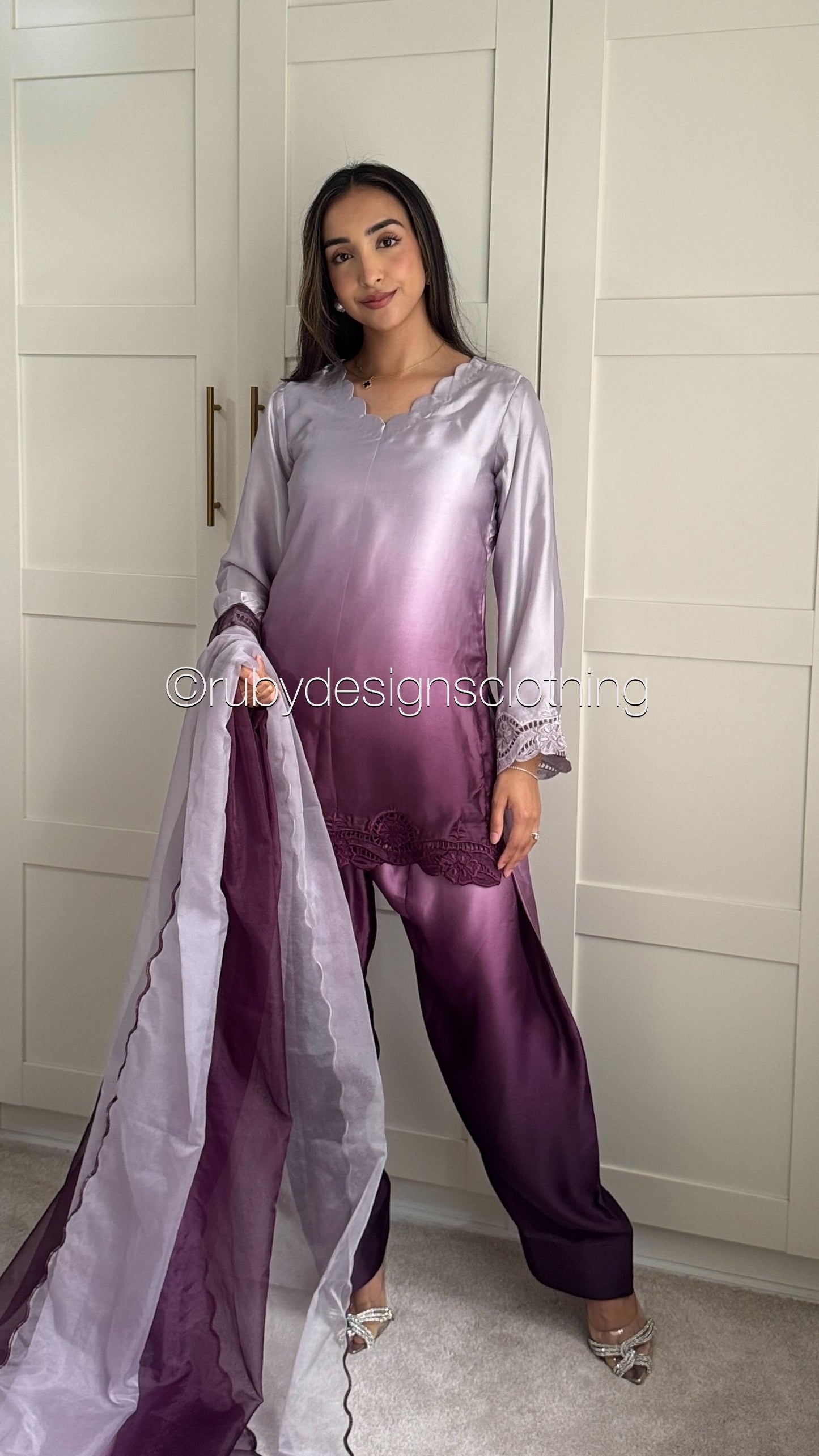 Plum Dusk - 3 Piece Silk Suit with Farshi Shalwar