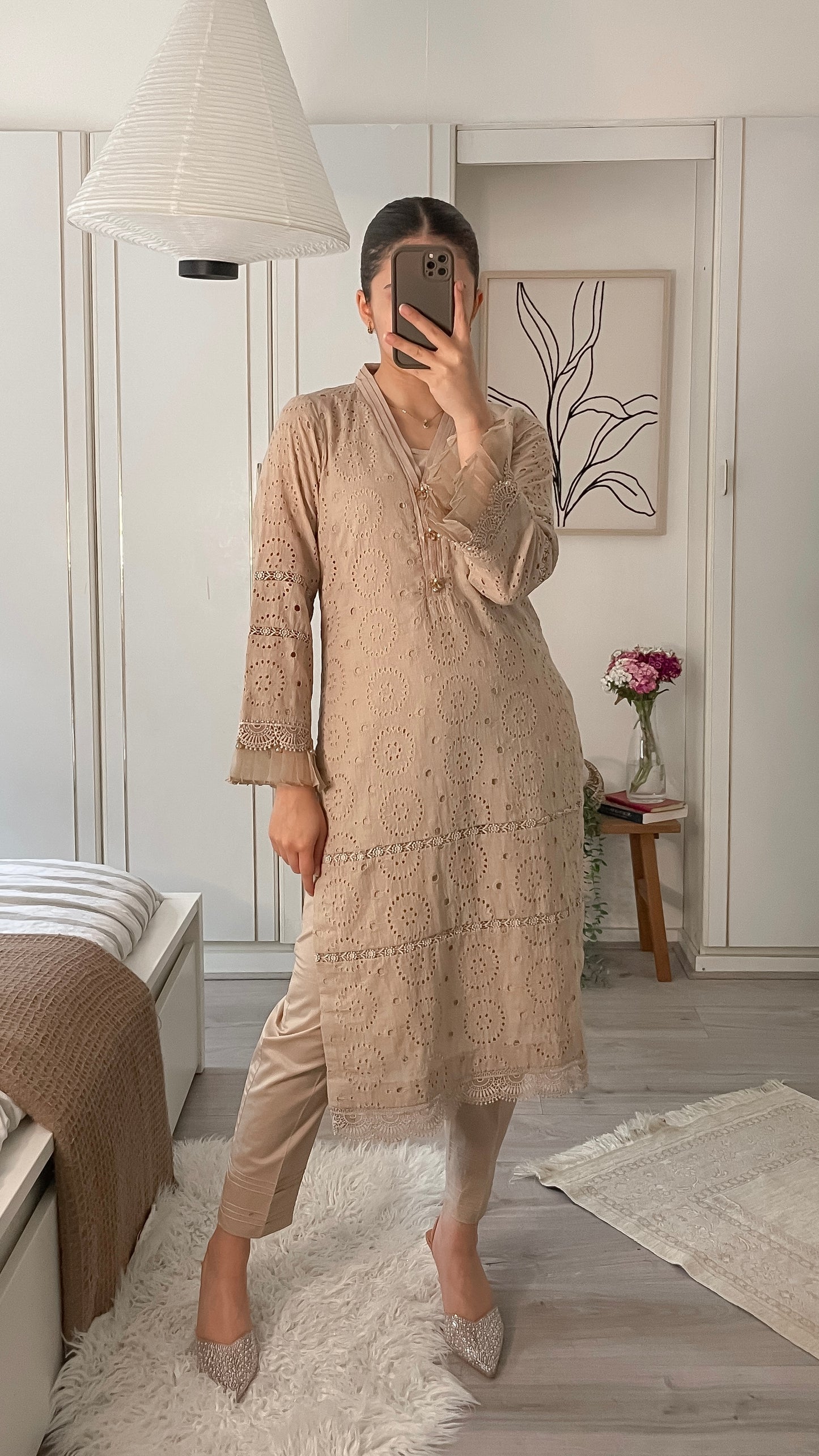 NIDA - 3 Piece Beige/Nude Chikankari Suit with Chiffon Dupatta (8570236141781)
