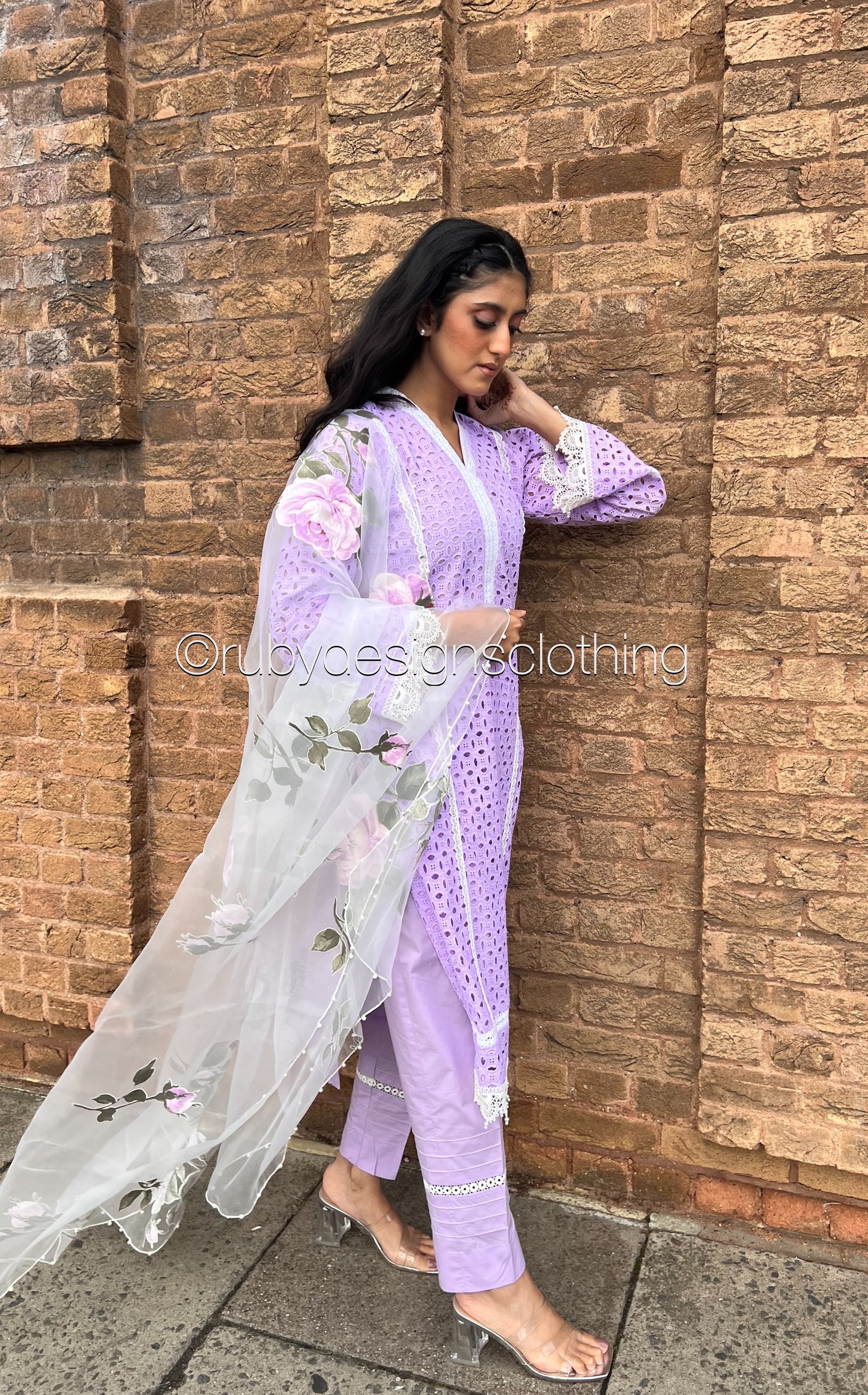 MALIKA - 3 Piece Lilac Chikankari Suit with Organza Dupatta