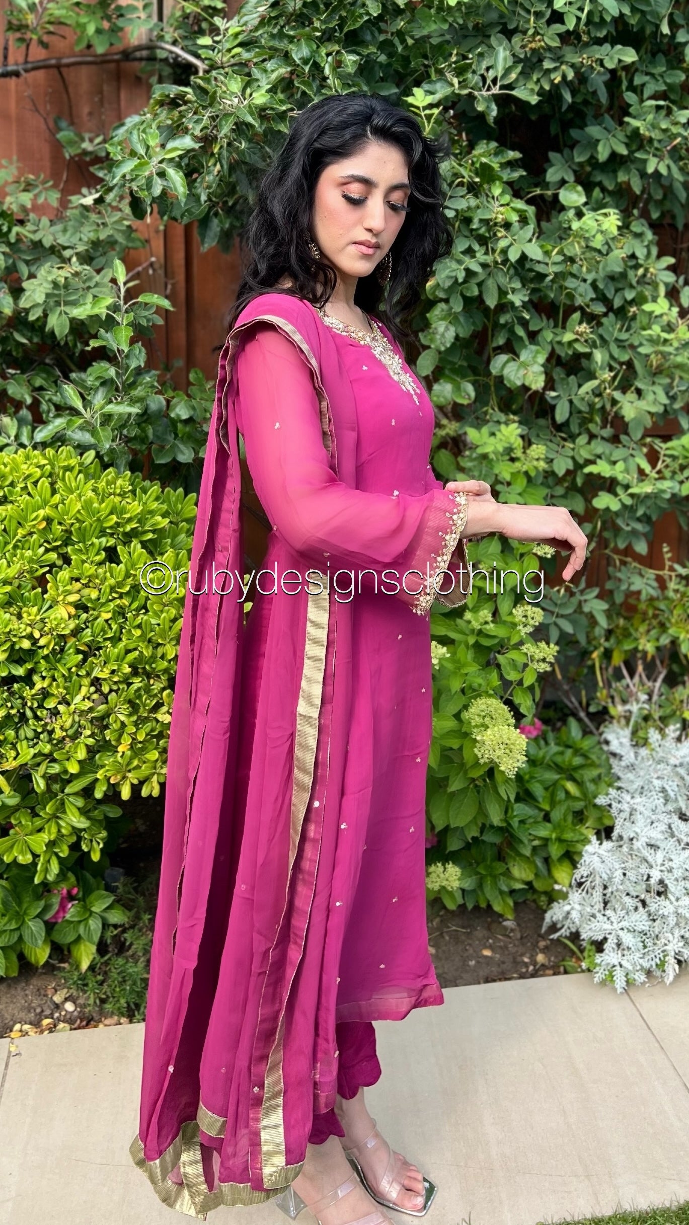 ALVIA Pink - 3 Piece Pink Chiffon Suit with Gold Handwork (8295036649685)