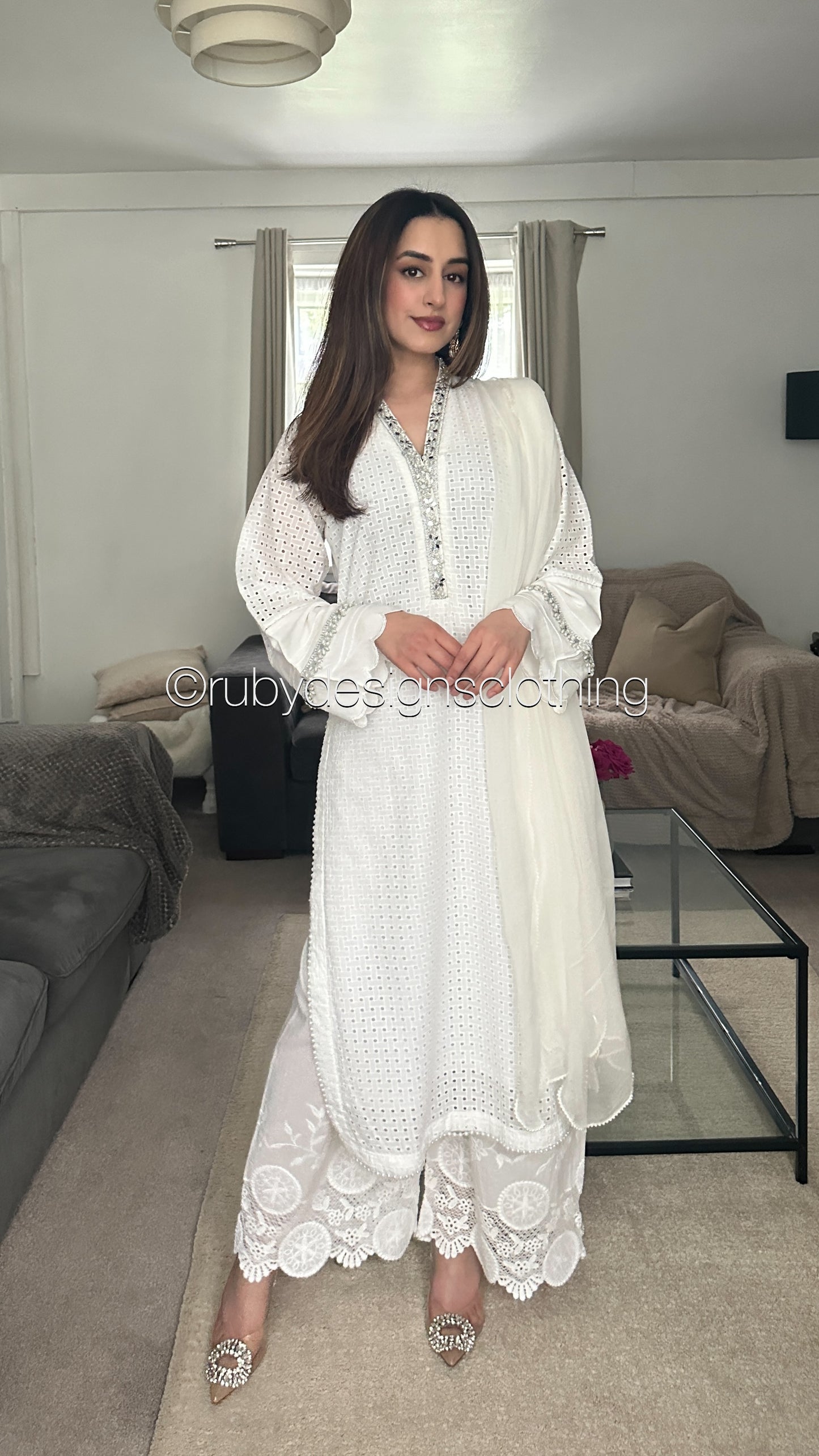 DANIYA - 3 Piece White Chikankari Suit with Chiffon Dupatta (8570237321429) (8747933827285)