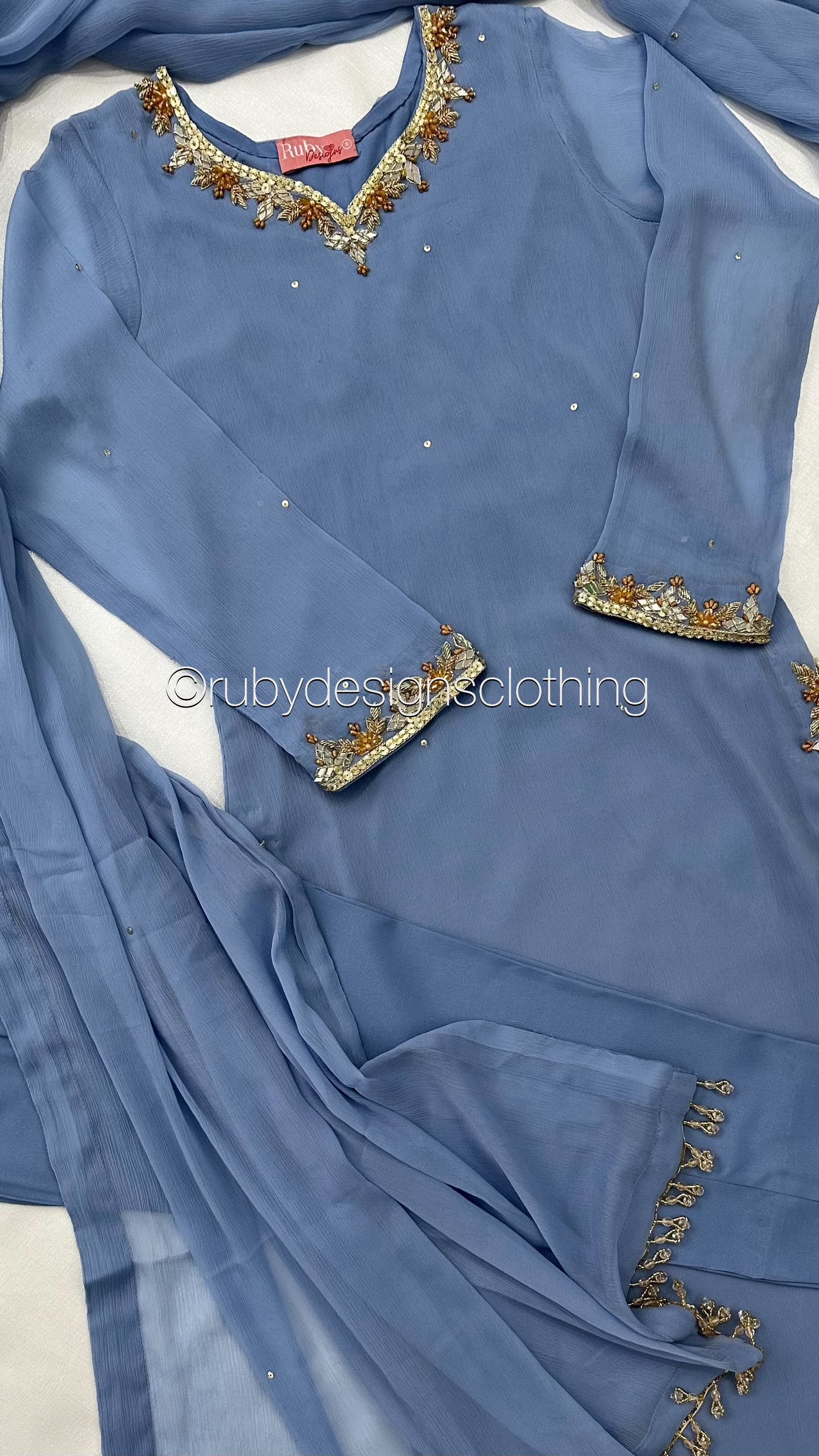 SONIA Sky - 3 Piece Blue Chiffon Suit with Chiffon Dupatta (8581837914325)