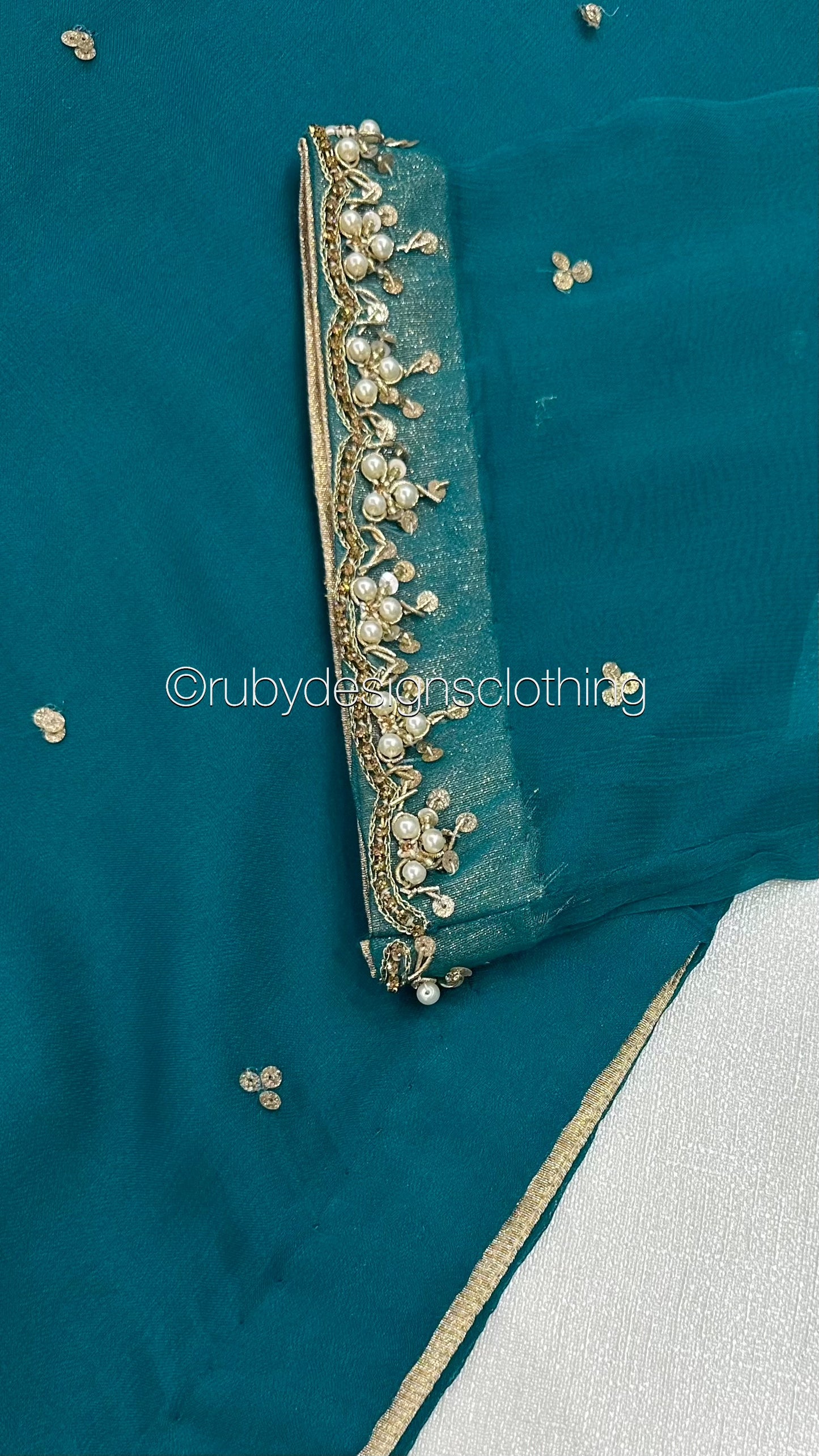 ALVIA Teal - 3 Piece Teal Chiffon Suit with Gold Handwork (8295034847445)