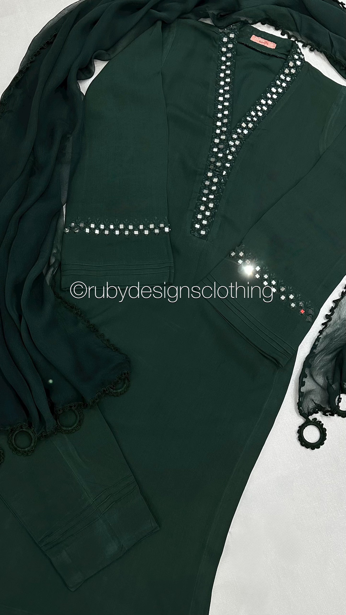 TARA Green - 3 Piece Linen Suit with Mirror Work (8234102456533)
